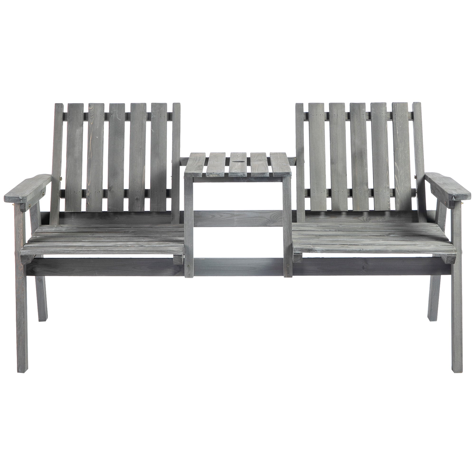 Garden Bench with Table, Seating Group, Patio Furniture, with Umbrella Hole, Bench, 2 Chairs, Solid Wood, Gray, 152 x 70 x 83 cm