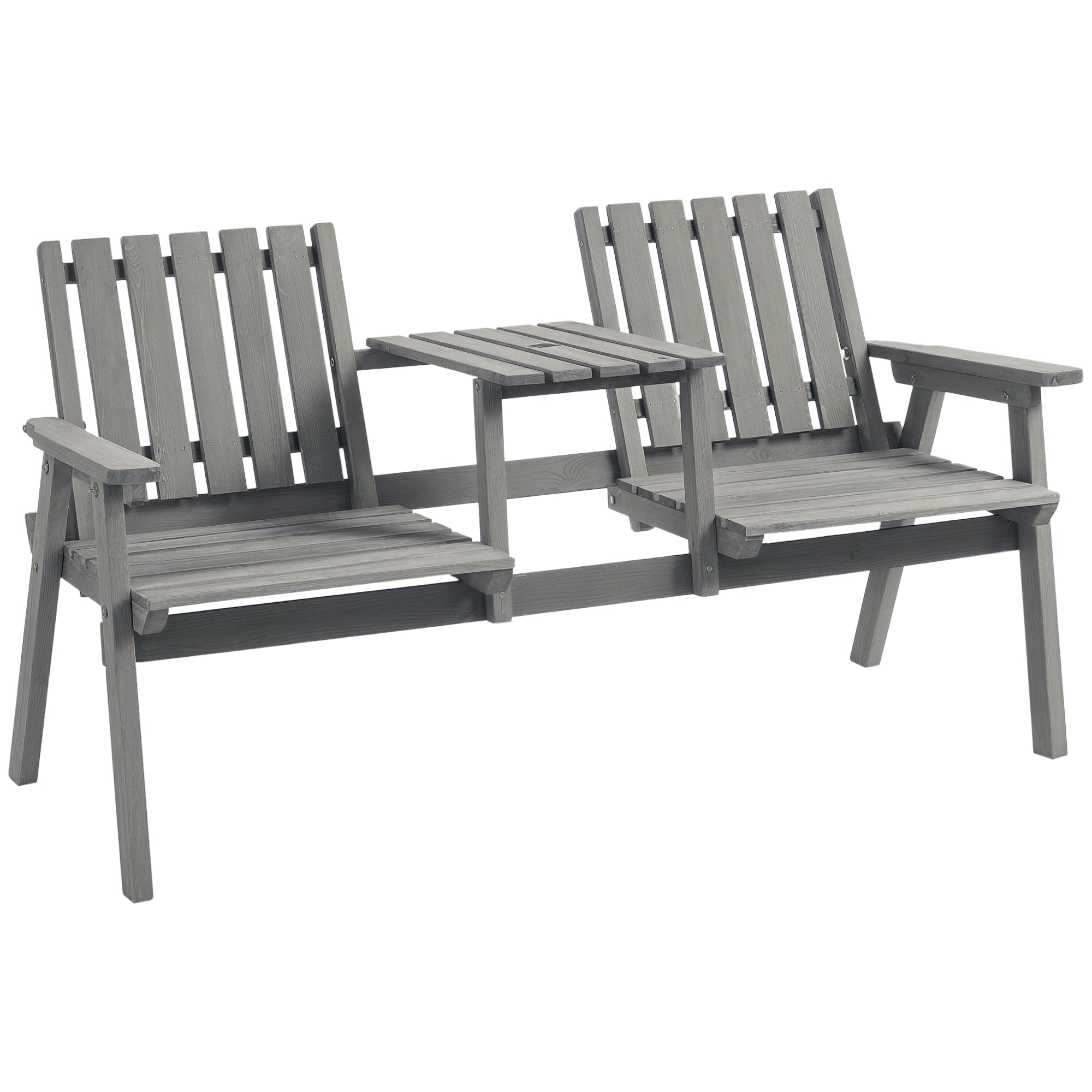 Garden Bench with Table, Seating Group, Patio Furniture, with Umbrella Hole, Bench, 2 Chairs, Solid Wood, Gray, 152 x 70 x 83 cm