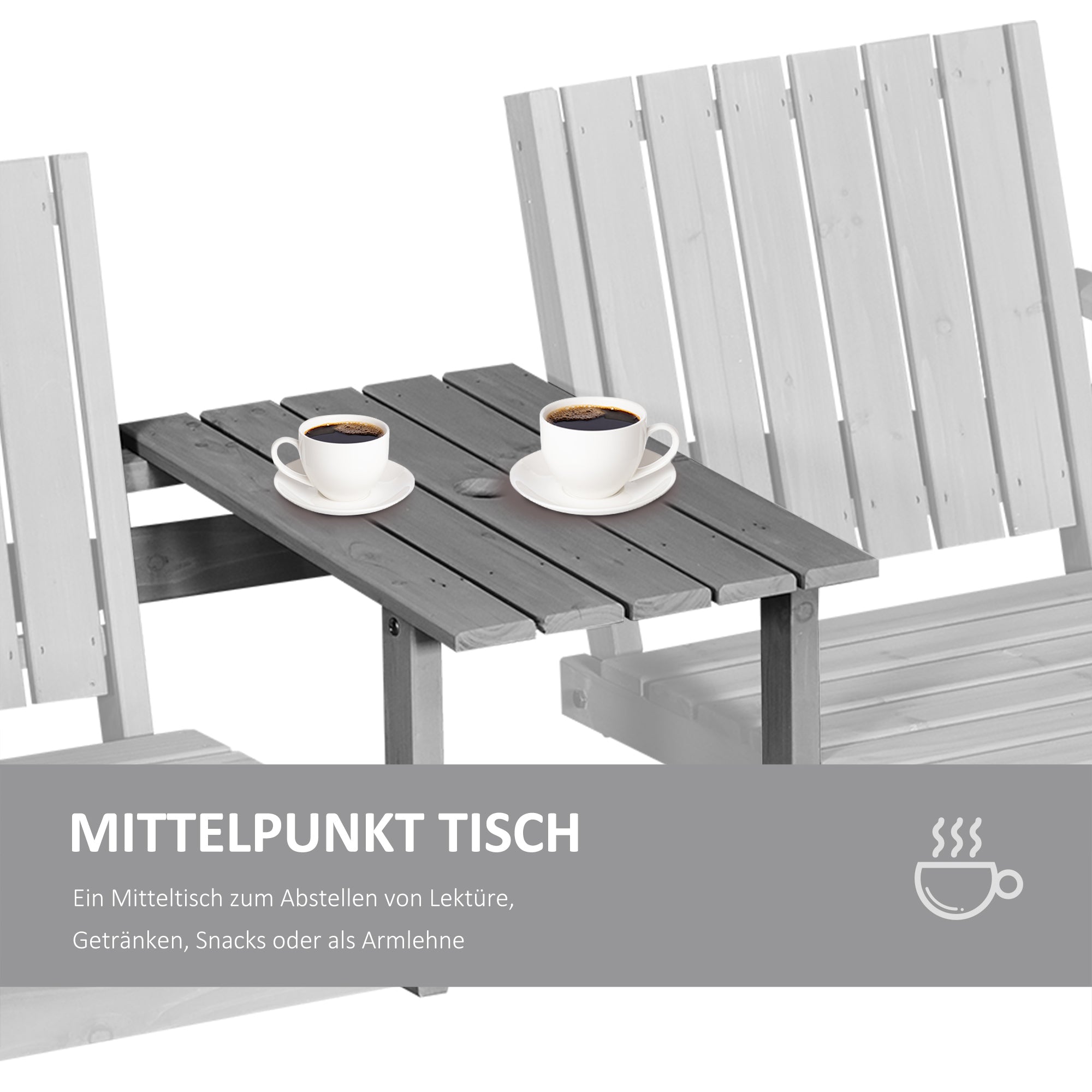 Garden Bench with Table, Seating Group, Patio Furniture, with Umbrella Hole, Bench, 2 Chairs, Solid Wood, Gray, 152 x 70 x 83 cm