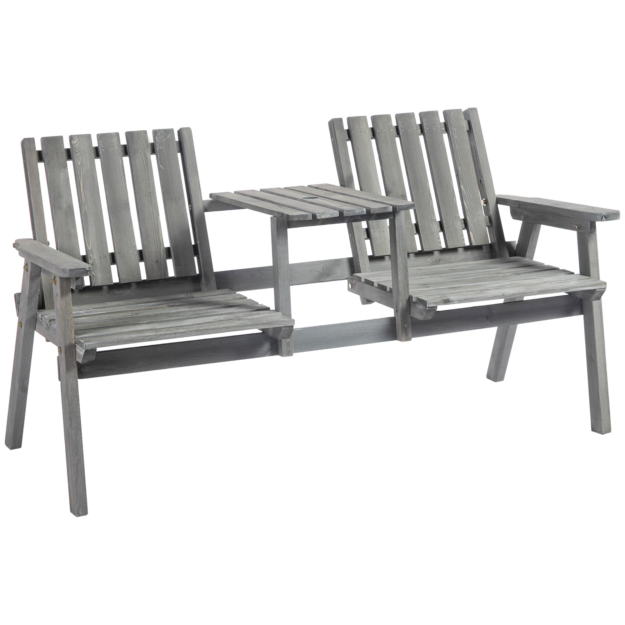 Garden Bench with Table, Seating Group, Patio Furniture, with Umbrella Hole, Bench, 2 Chairs, Solid Wood, Gray, 152 x 70 x 83 cm
