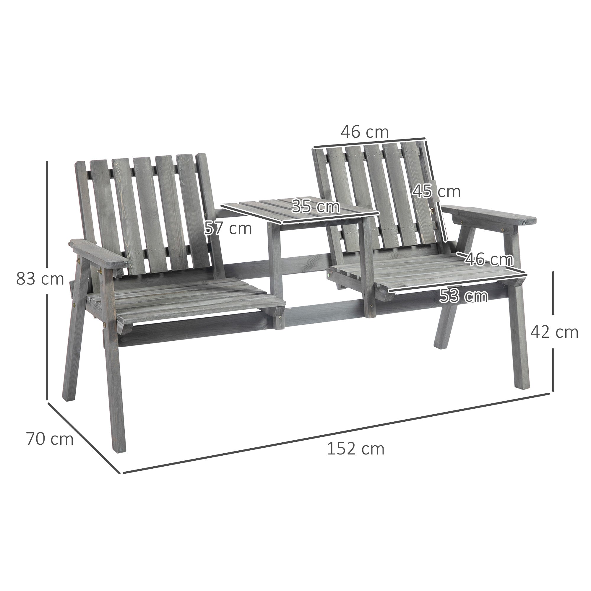 Garden Bench with Table, Seating Group, Patio Furniture, with Umbrella Hole, Bench, 2 Chairs, Solid Wood, Gray, 152 x 70 x 83 cm