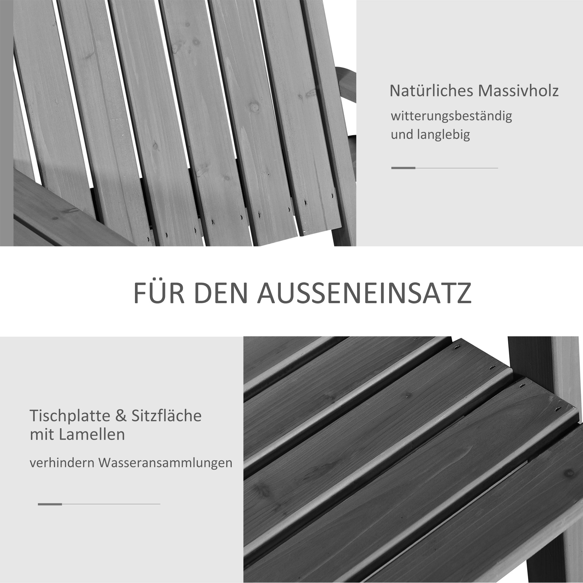 Garden Bench with Table, Seating Group, Patio Furniture, with Umbrella Hole, Bench, 2 Chairs, Solid Wood, Gray, 152 x 70 x 83 cm