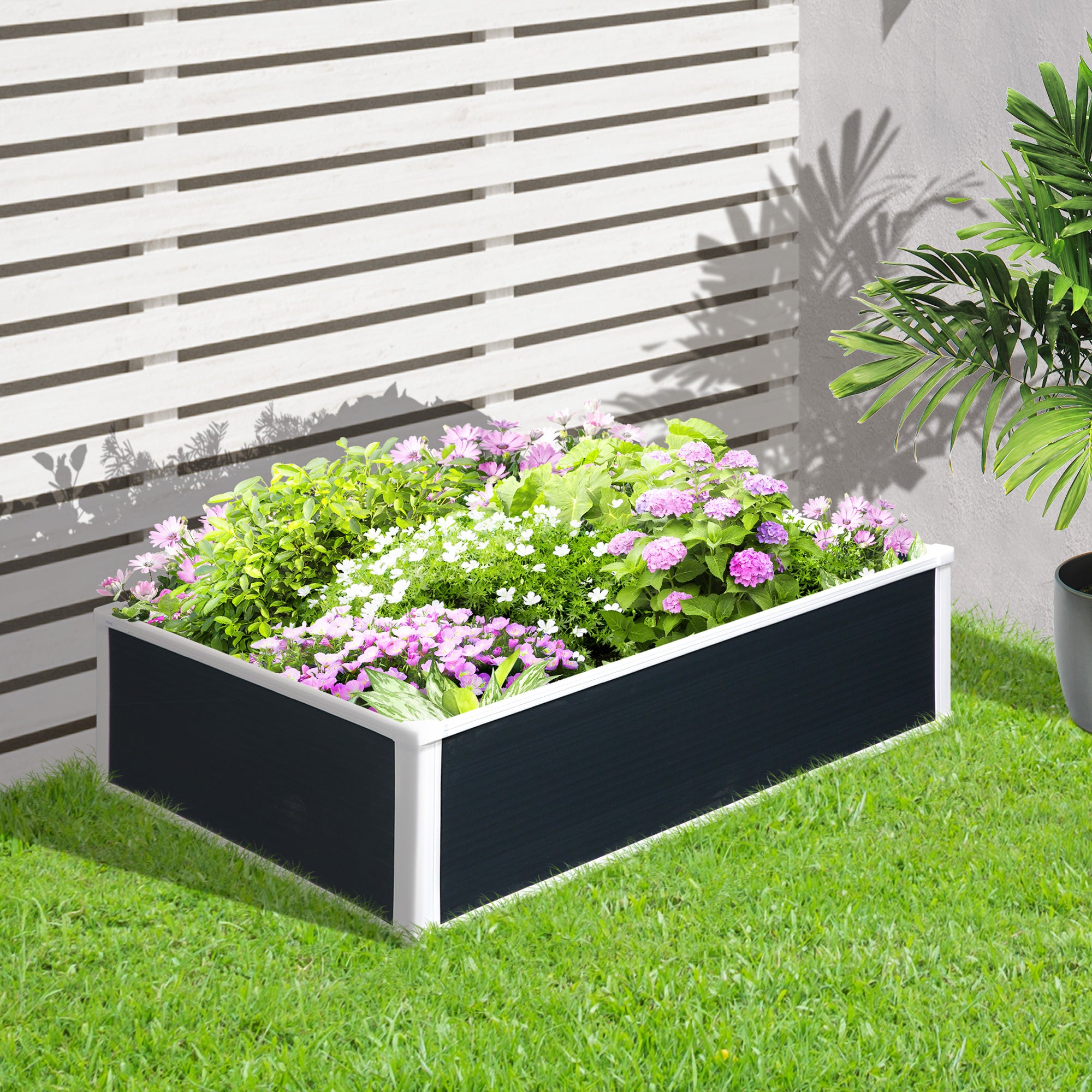 Raised Bed Planter Box Planting Box with Drainage Function Vegetable Bed for Vegetables, Herbs in the Garden, Terrace, and Balcony, Plastic, Gray, 100 x 80 x 30 cm