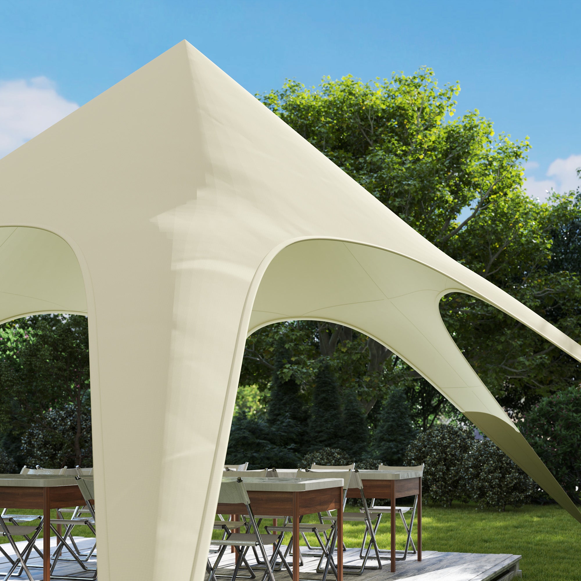 XXL Garden Star Tent Rainproof Shade Sail Camping Canvas 10 x 10 x 4 m High Density 210D Waterproof Beige