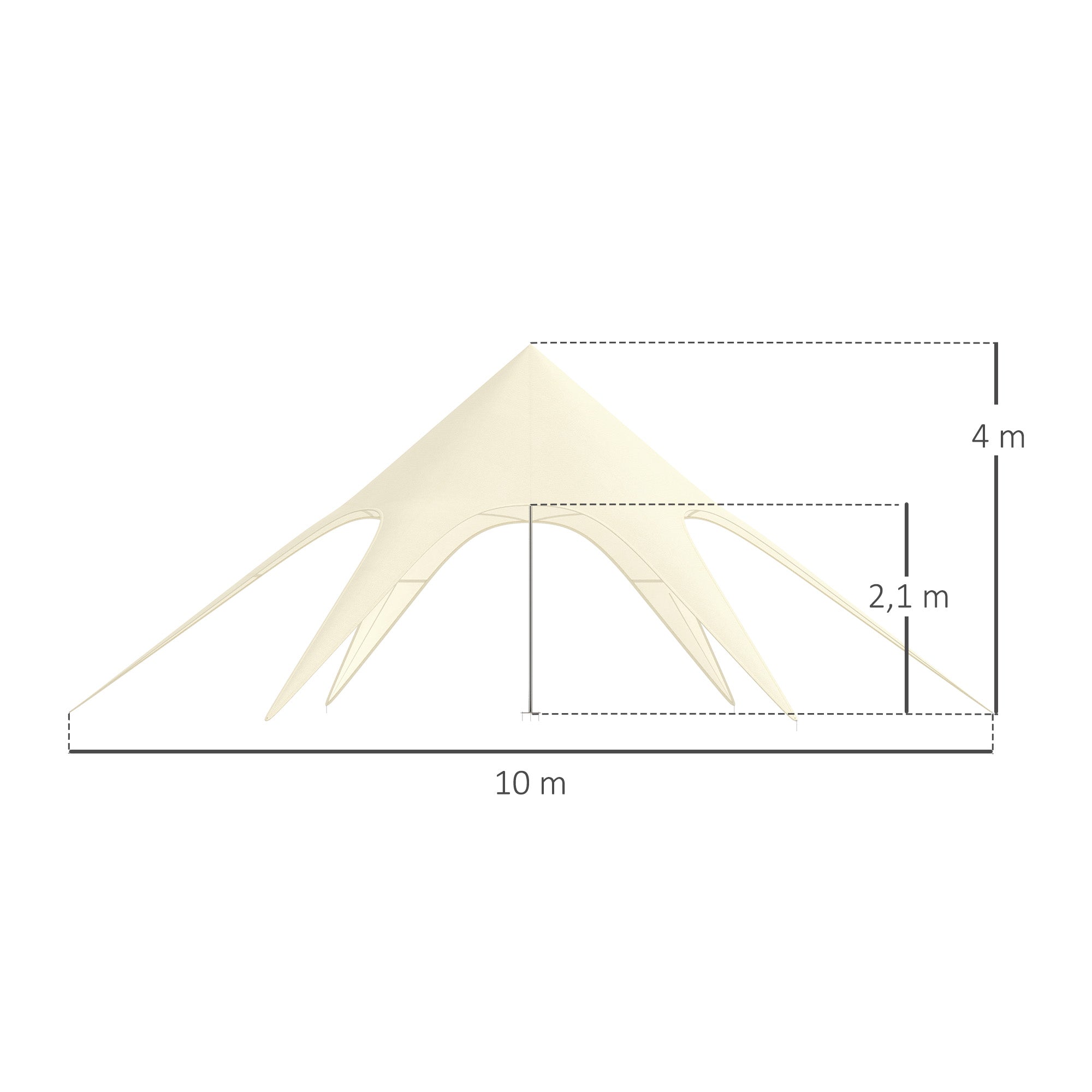 XXL Garden Star Tent Rainproof Shade Sail Camping Canvas 10 x 10 x 4 m High Density 210D Waterproof Beige