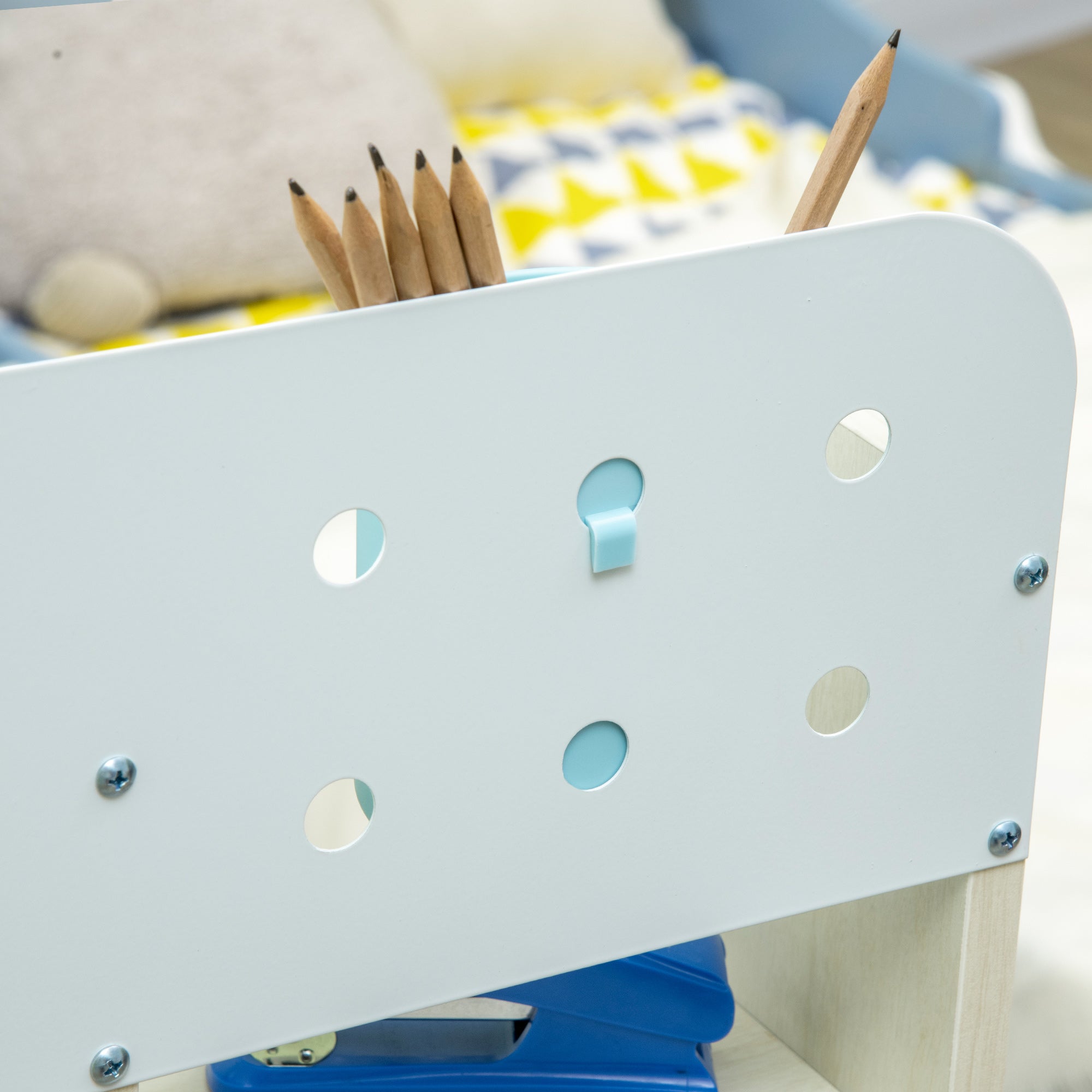 Kids Desk and Chair Set for +3 Years Old with Adjustable Height Children Desk with Tiltable Tabletop Drawer and Bookshelf 80x52x88-109 cm and 35.5x44.5x66-80 cm Blue