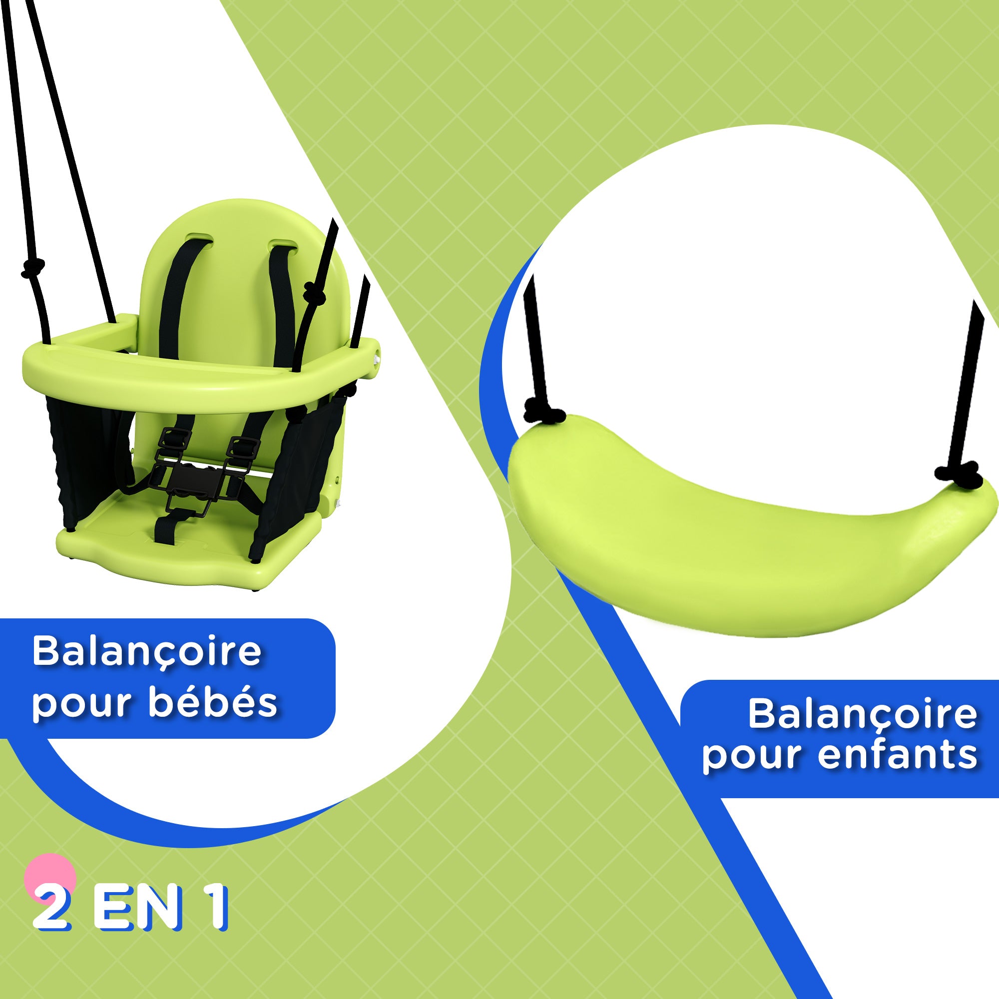 2-in-1 Children's Swing Set with 5-Point Safety Belt, Indoor/Outdoor Kids Swing, Easy to Assemble and Store, Green