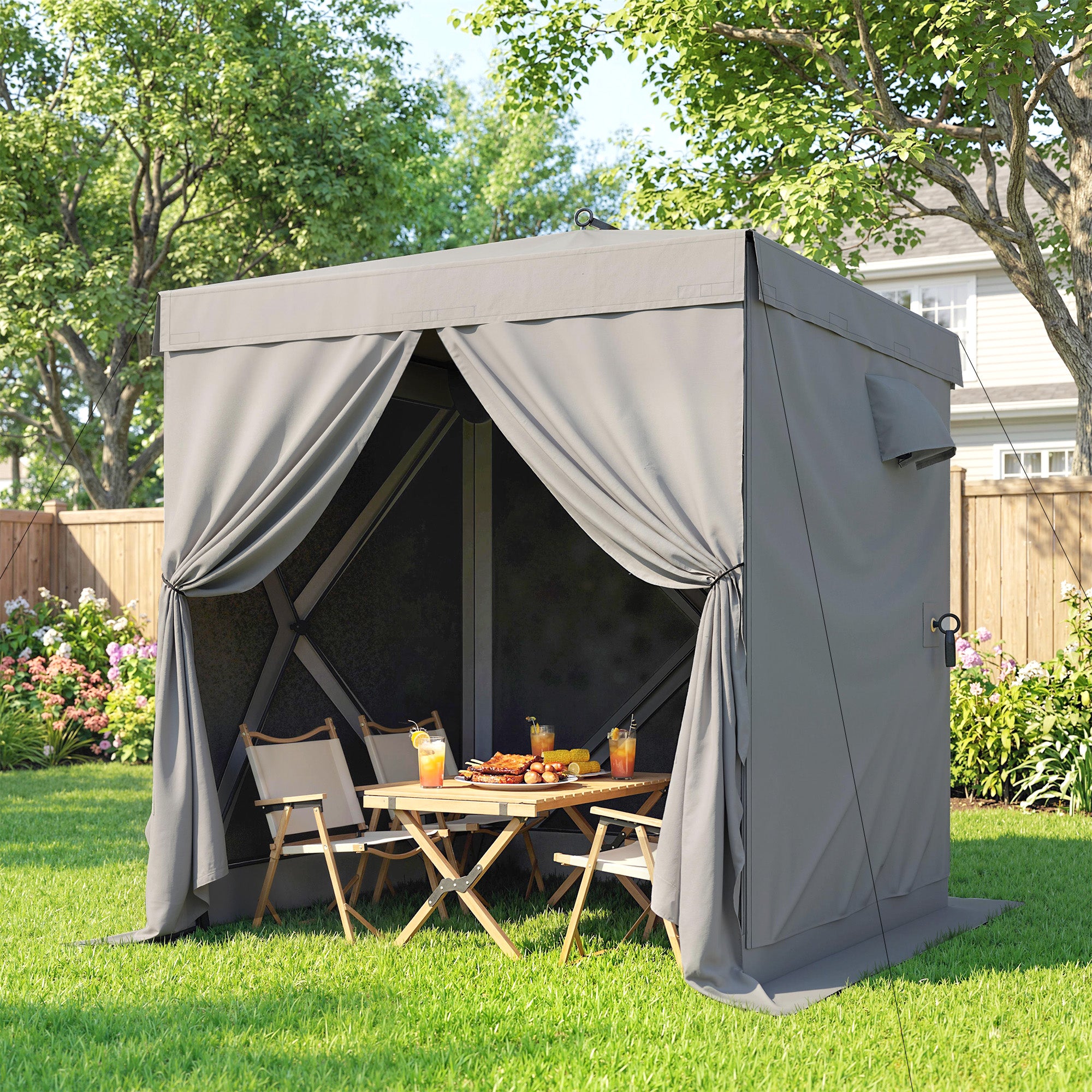 6'1" x 6'1" Waterproof Pop-Up Gazebo — Stable, All-Weather, 4 Mesh Side Panels, UPF30+, Foldable Party Tent — Dark Gray