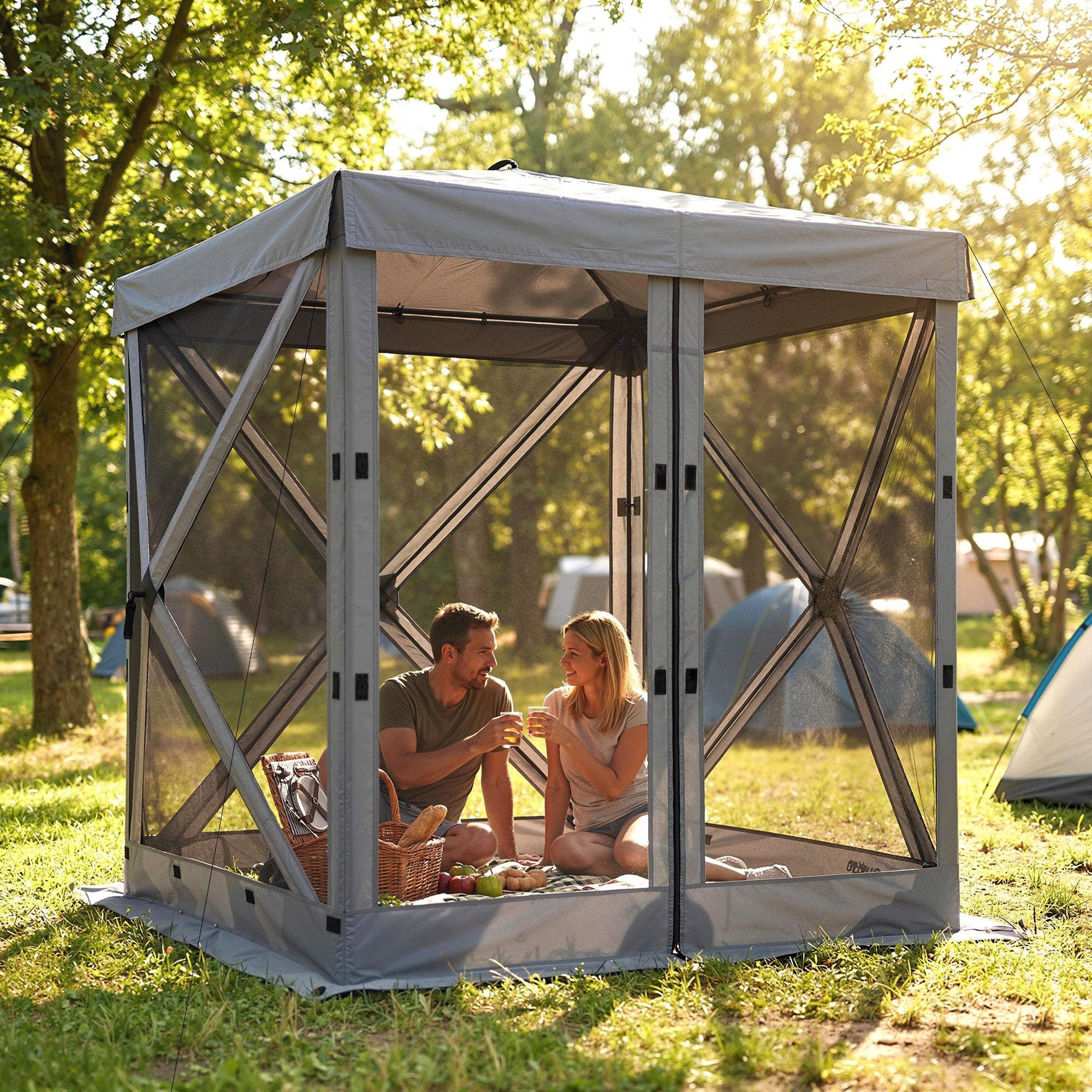 6'1" x 6'1" Waterproof Pop-Up Gazebo — Stable, All-Weather, 4 Mesh Side Panels, UPF30+, Foldable Party Tent — Dark Gray