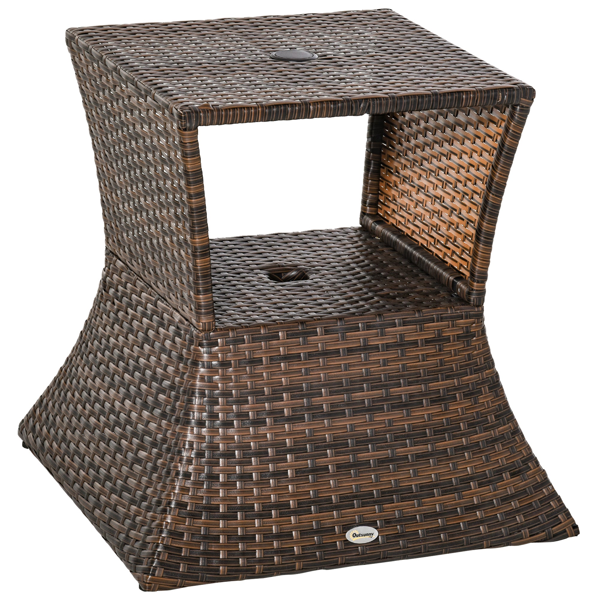 Garden Side Table Umbrella Stand Garden Furniture Terrace Pool Polyrattan Brown 54 x 54 x 55 cm