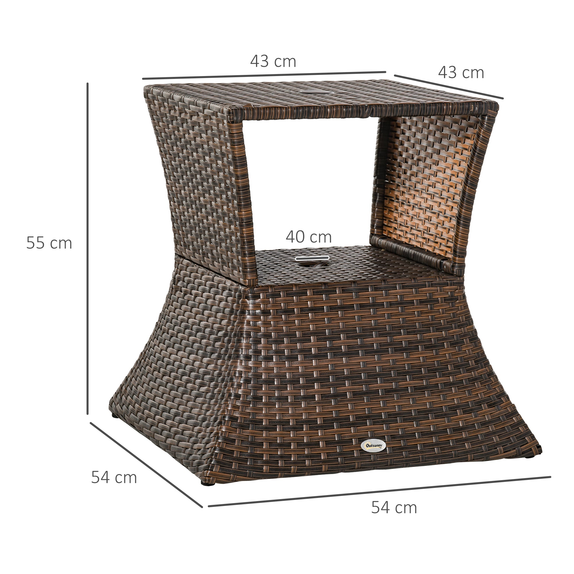Garden Side Table Umbrella Stand Garden Furniture Terrace Pool Polyrattan Brown 54 x 54 x 55 cm