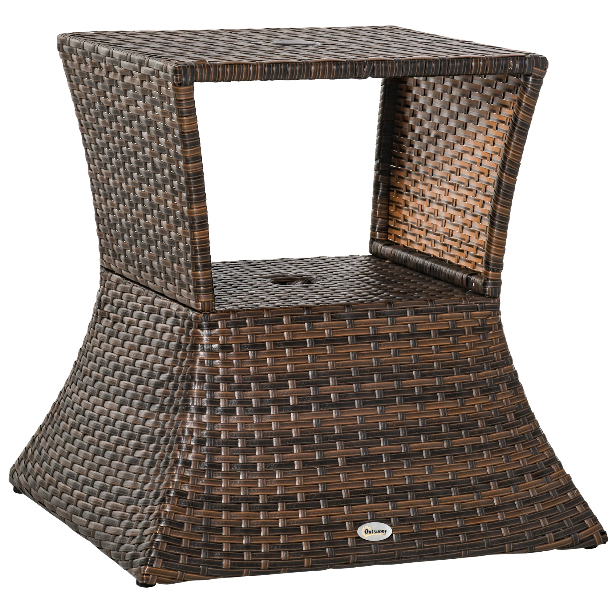 Garden Side Table Umbrella Stand Garden Furniture Terrace Pool Polyrattan Brown 54 x 54 x 55 cm