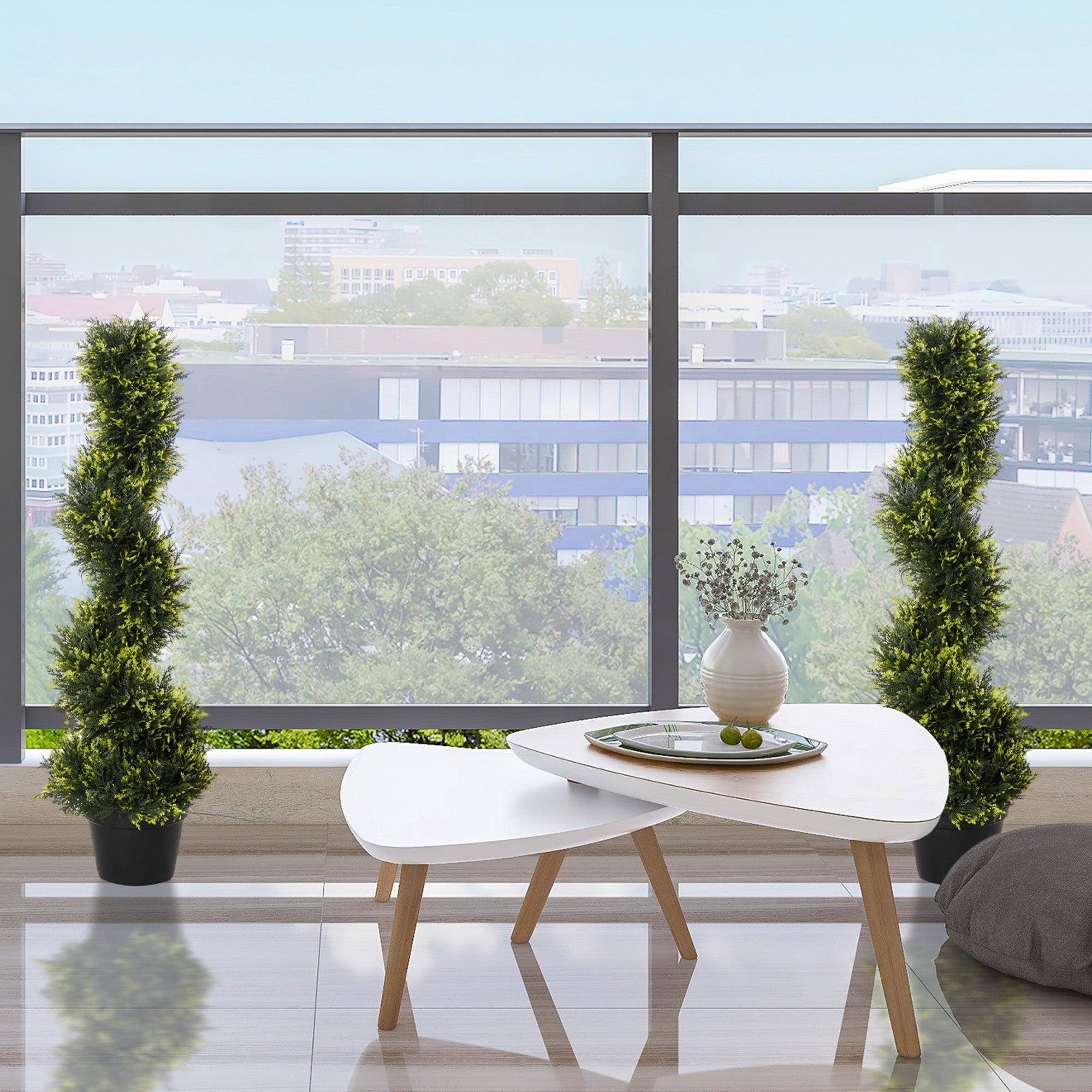 Set of 2 large artificial cedar trees 90 cm artificial plant, plastic artificial cedar plants in pots, spiral plant realistic for living room bedroom office garden modern decoration