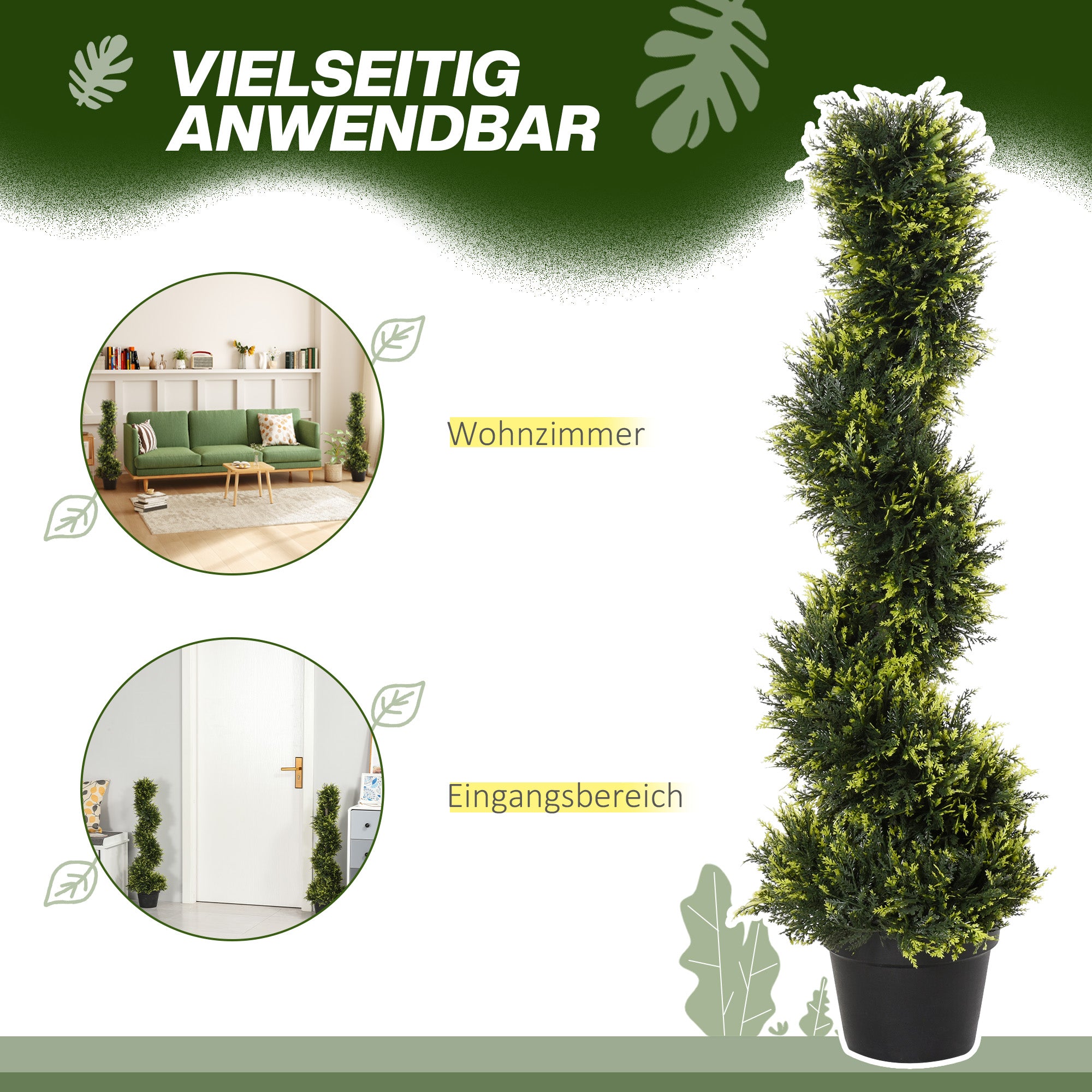 Set of 2 large artificial cedar trees 90 cm artificial plant, plastic artificial cedar plants in pots, spiral plant realistic for living room bedroom office garden modern decoration