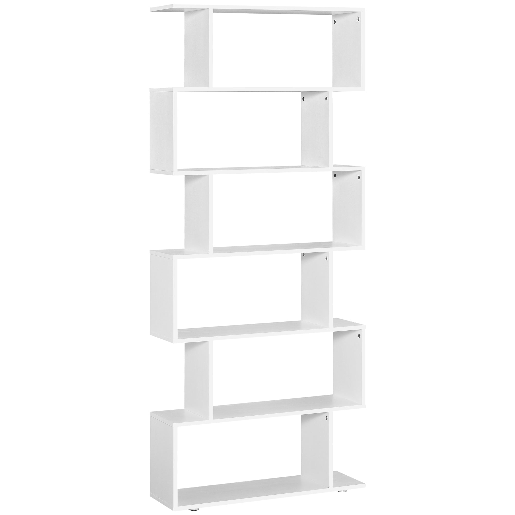 Bookcase Shelf 6 Shelves Wood S Shape 80x24x191 cm Shelves White