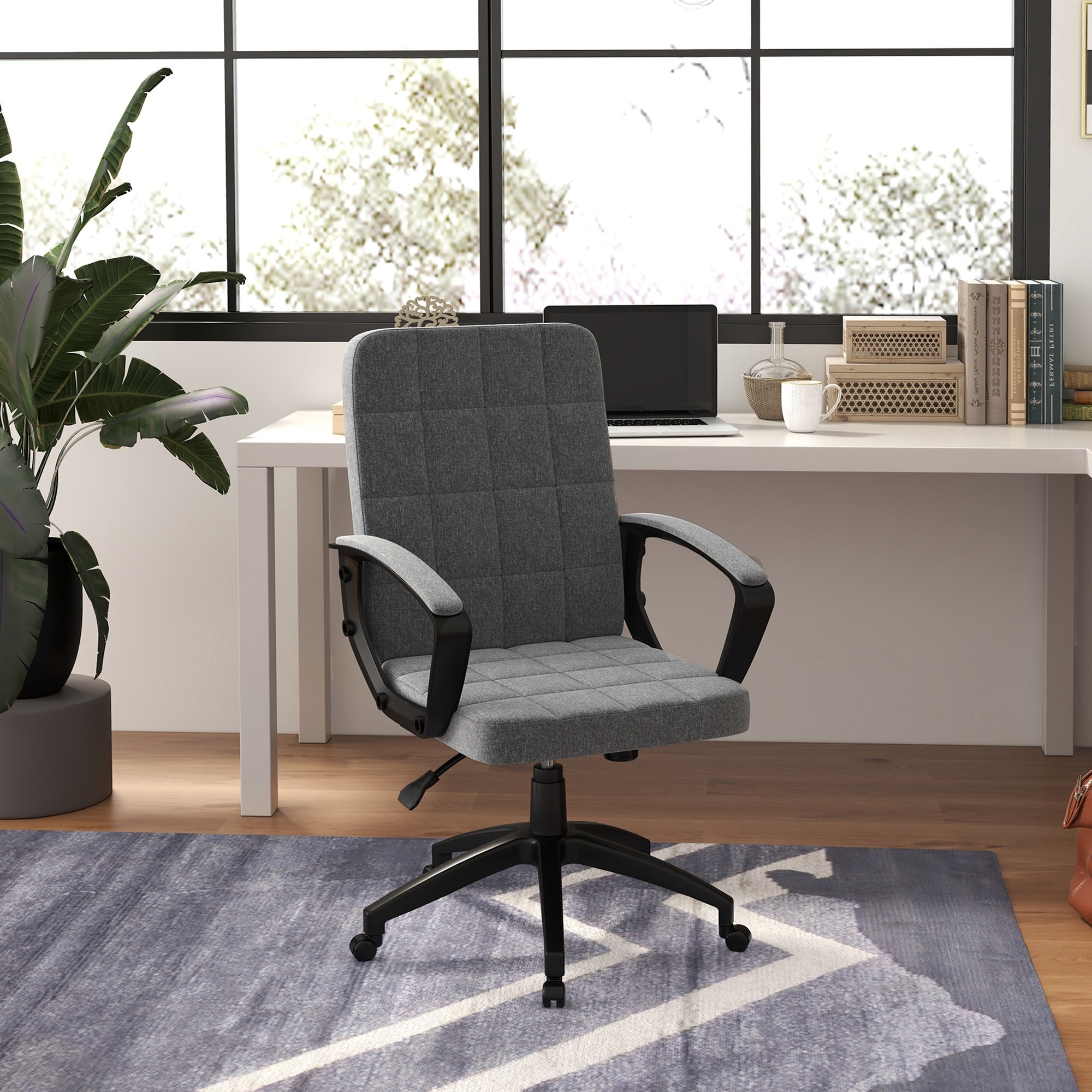 Office Chair Swivel Desk Chair with Adjustable Height and Armrests Modern Style 120 kg Load Capacity for Study 59x63x96-105.5 cm Dark Gray