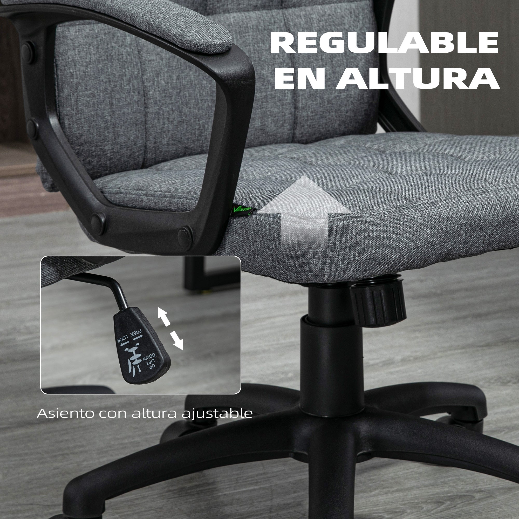 Office Chair Swivel Desk Chair with Adjustable Height and Armrests Modern Style 120 kg Load Capacity for Study 59x63x96-105.5 cm Dark Gray