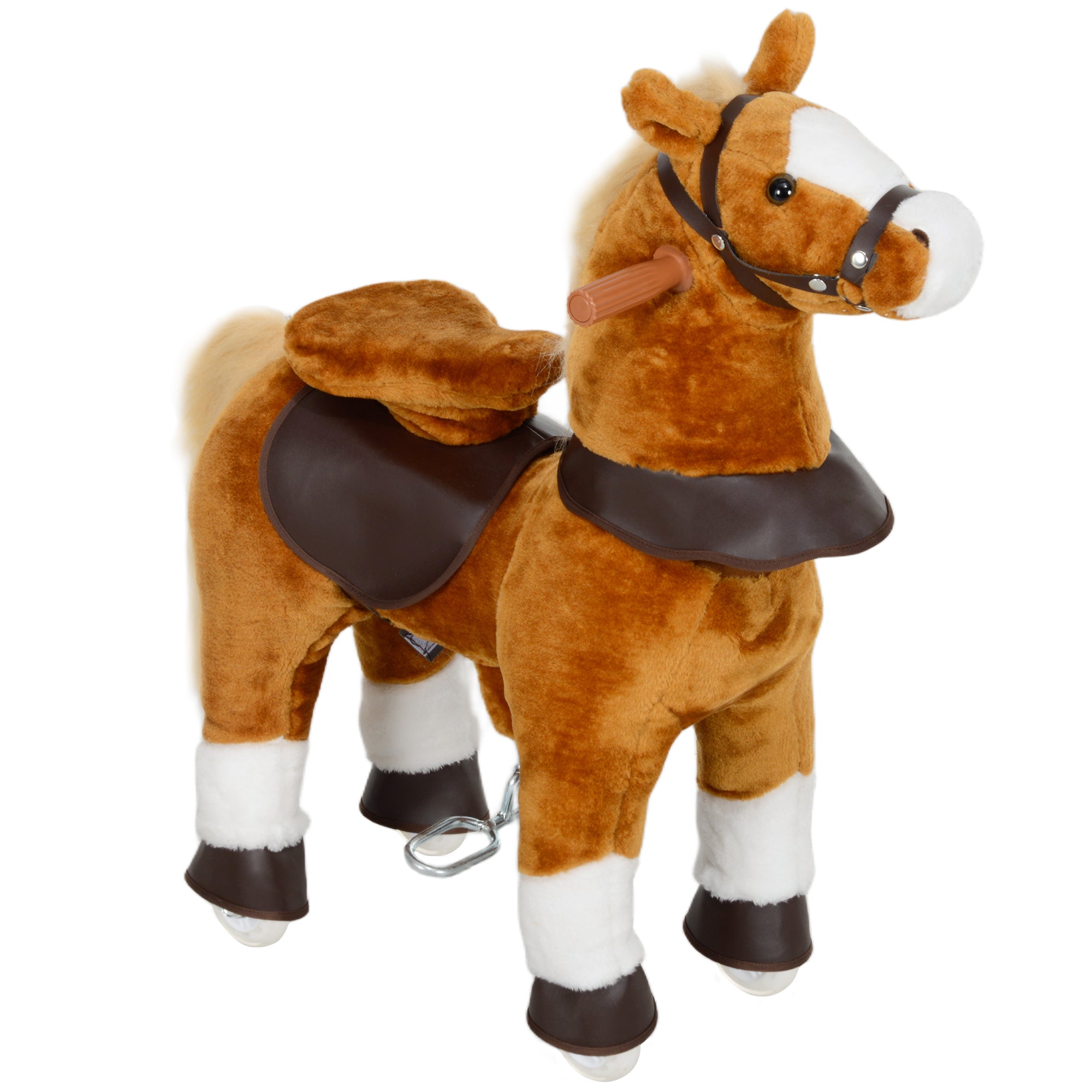 Children's Ride-On Horse, Horse on Wheels, with Raised Saddle, Sound Effect, for Children 3-5 Years Old, Max Load 60 kg, Brown