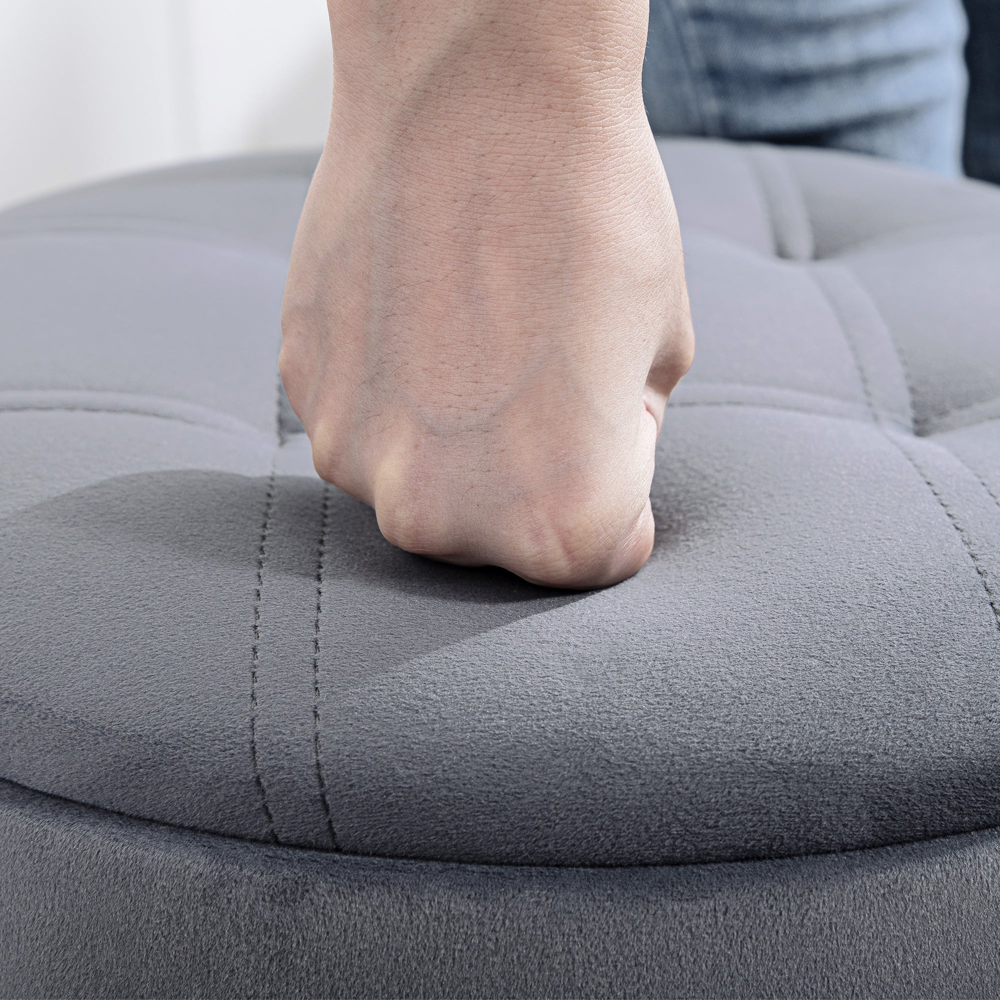 Velvet Bar Stool with Hidden Storage, Swivel & Height Adjustable Counter Stool, Gray