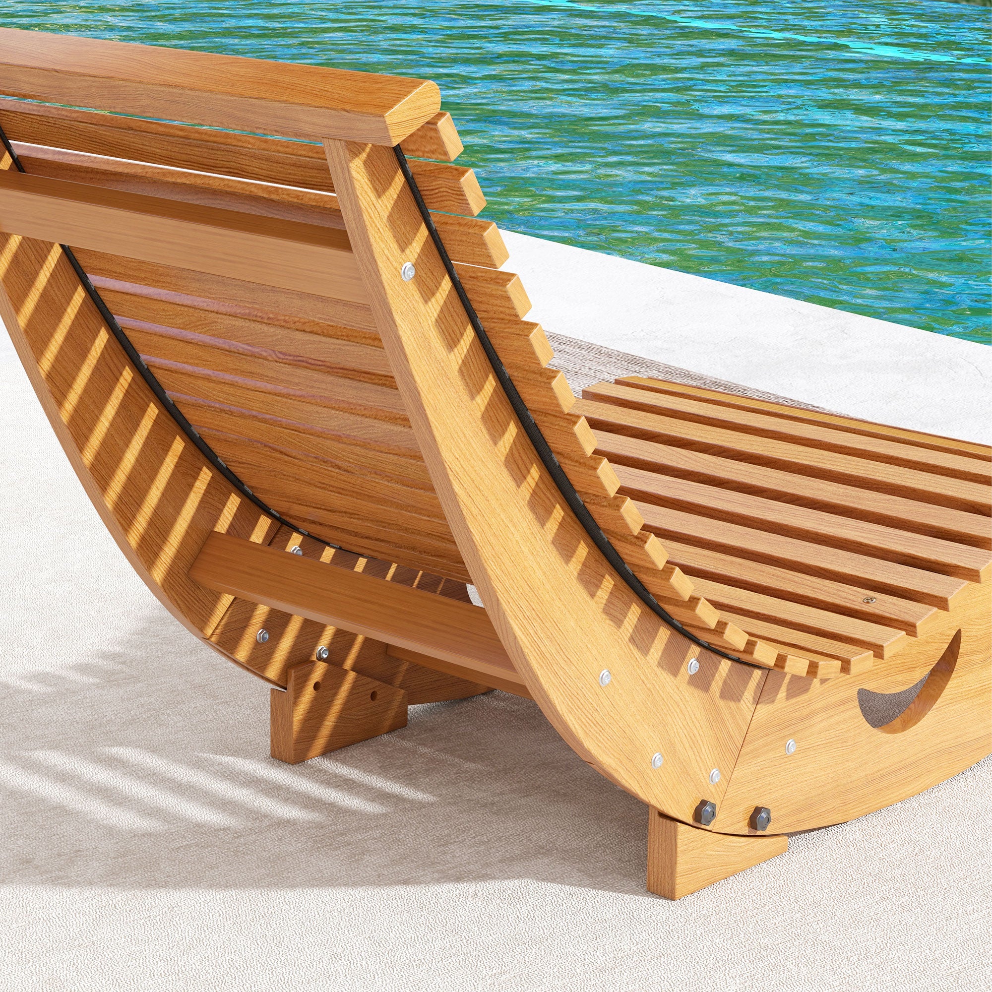 Rocking Chair, Rocking Lounger Wood, Garden Lounger, Ergonomic Swing Chair with S-Shape, Tilt Protection, up to 120 kg Load Capacity for Balcony, Terrace, Teak, 130 x 60 x 60 cm