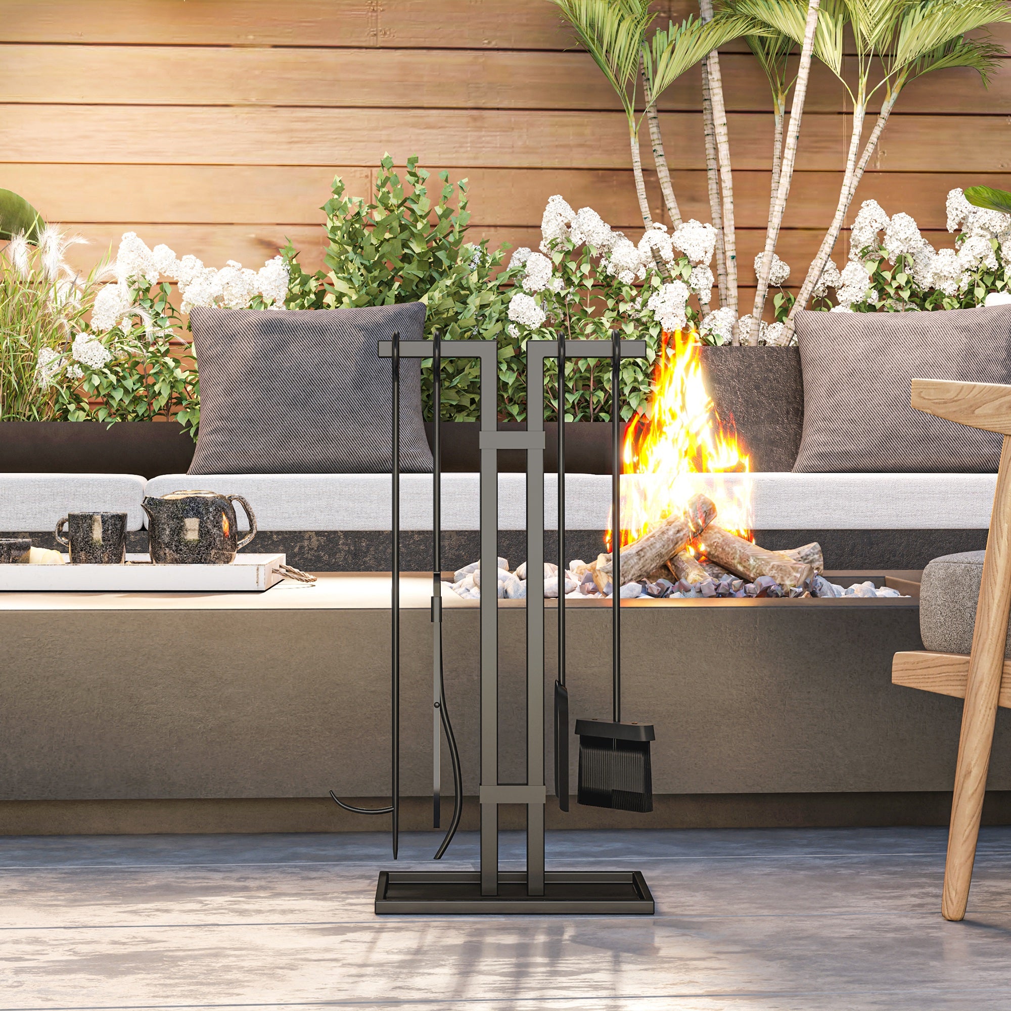 5-Piece Fireplace Companion Set, Fireplace Tool Set, Metal Fireplace Accessories, with Broom, Shovel, Tongs, Poker, and Stand, Black