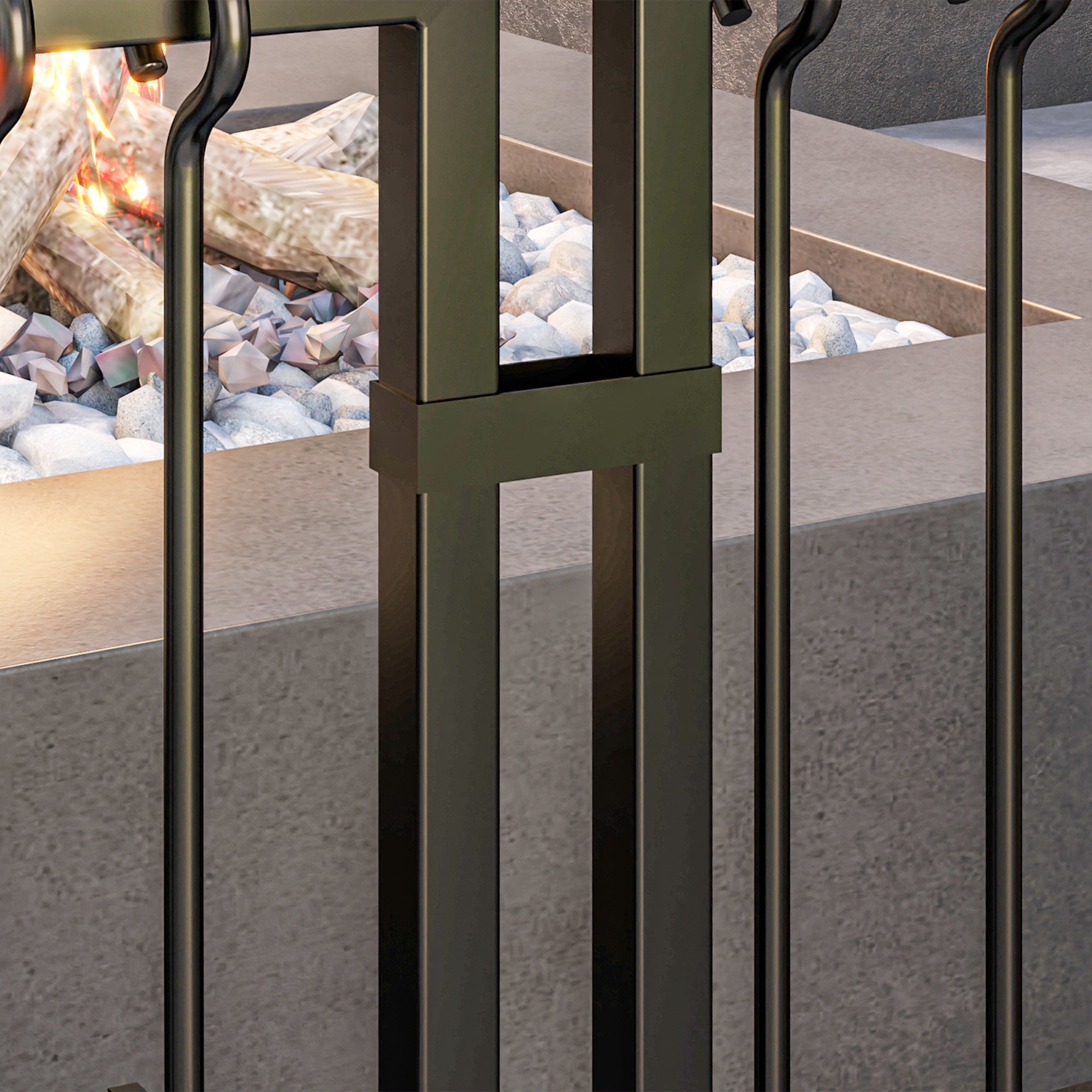 5-Piece Fireplace Companion Set, Fireplace Tool Set, Metal Fireplace Accessories, with Broom, Shovel, Tongs, Poker, and Stand, Black