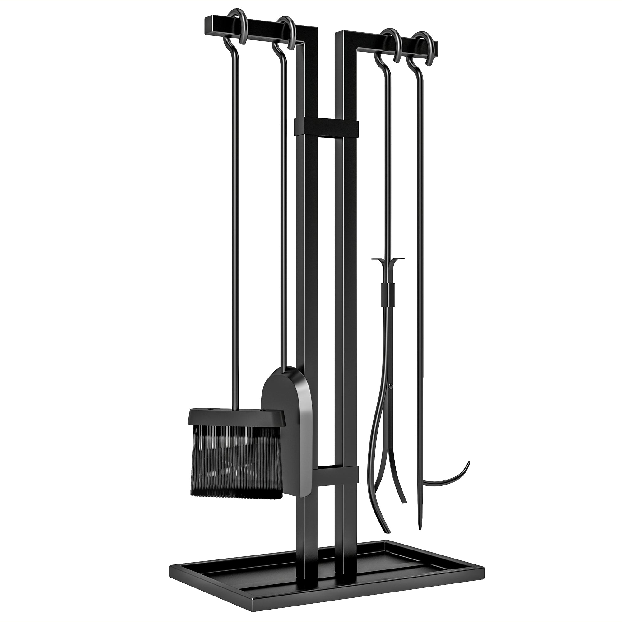 5-Piece Fireplace Companion Set, Fireplace Tool Set, Metal Fireplace Accessories, with Broom, Shovel, Tongs, Poker, and Stand, Black