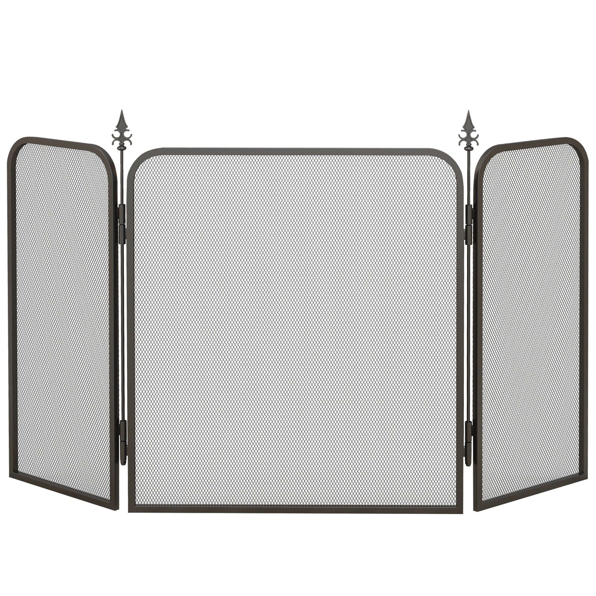 Fireplace Guard, Foldable Fireguard with 3 Panels, Spark Protection Screen for Living Room, Bedroom, Metal, 96 x 56 cm, Black