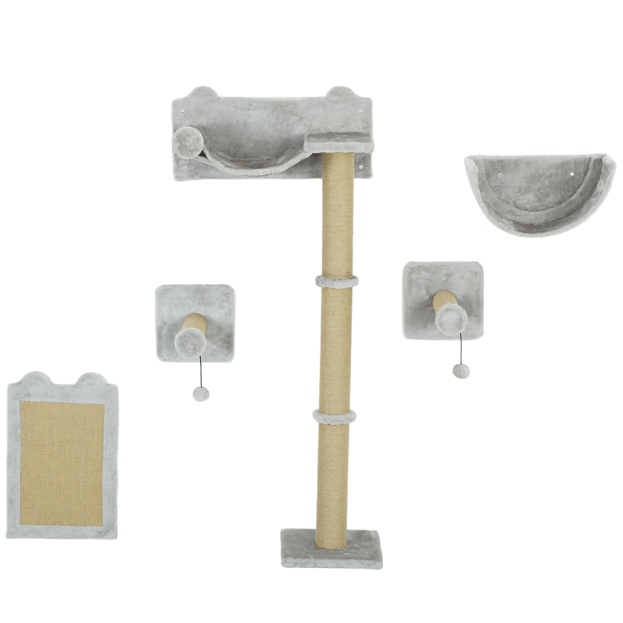 Cat Climbing Wall 5-Piece Cat Climbing Wall Set with Scratching Posts, Hammock, Jumping Platform, Wall Scratching Post, Climbing Cat Tree Cat Furniture for Cats up to 5 kg, Light Gray