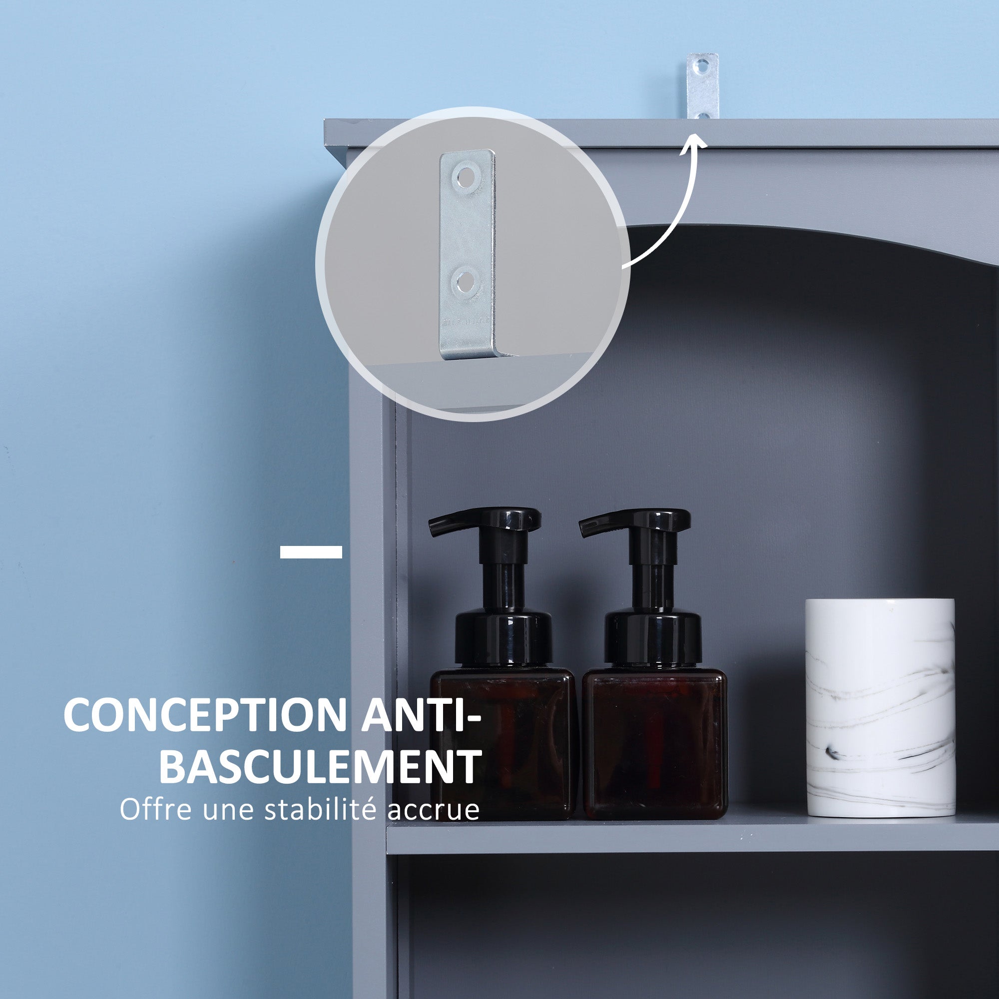 Bathroom Column Unit Bathroom storage column with shelf and drawer, cupboard 34L x 24W x 170H cm Gray