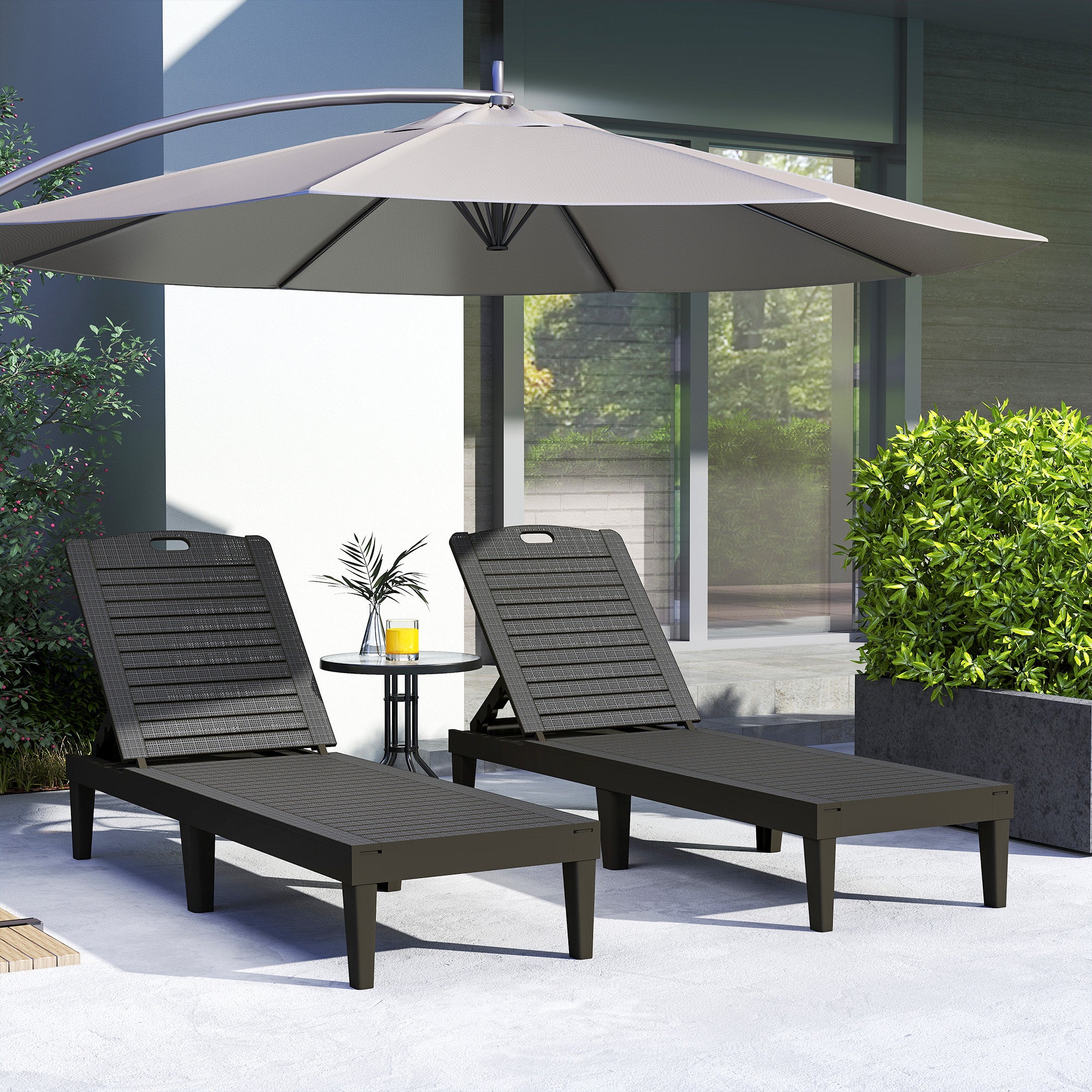2-piece Sun Lounger Weatherproof Garden Lounger with 4-level Adjustable Backrest up to 120kg Load Capacity Outdoor Recliner Garden Furniture Sun Lounger for Pool, Beach Black
