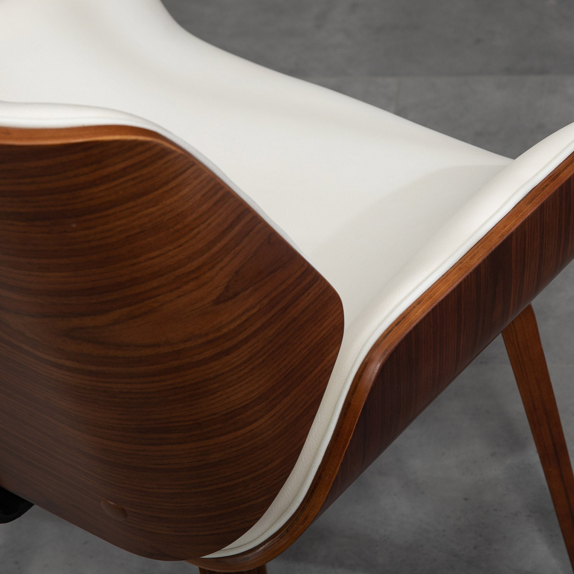 Set of 2 vintage style dining chairs with white synthetic upholstery seat and wooden legs