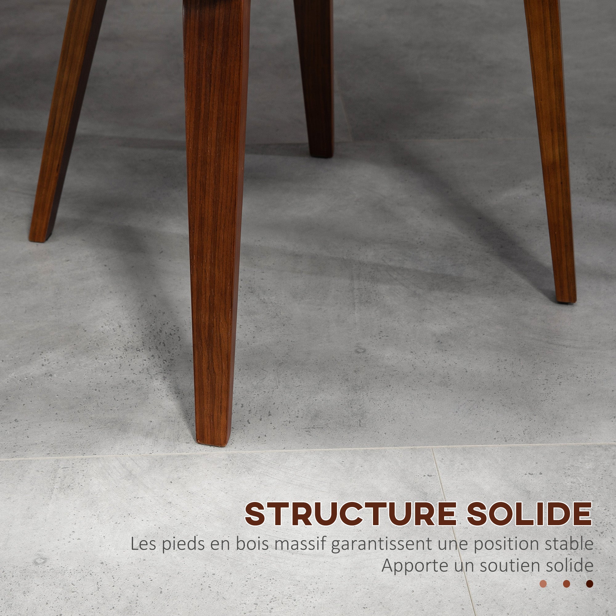 Set of 2 vintage style dining chairs with white synthetic upholstery seat and wooden legs