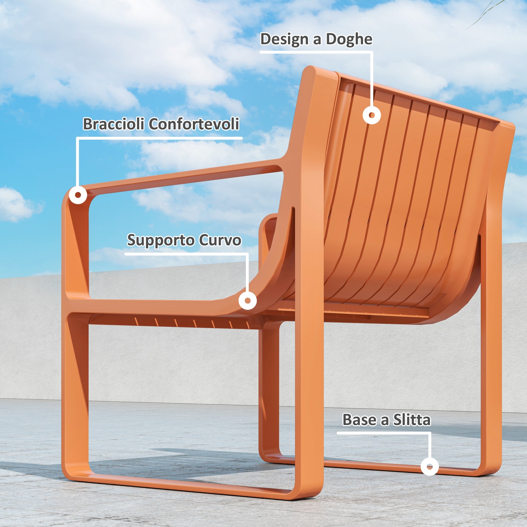 5-piece Slatted Garden Set with Loveseat, 2 Armchairs, and 2 Side Tables, Outdoor Set in Polypropylene, Waterproof and UV-Resistant, Orange