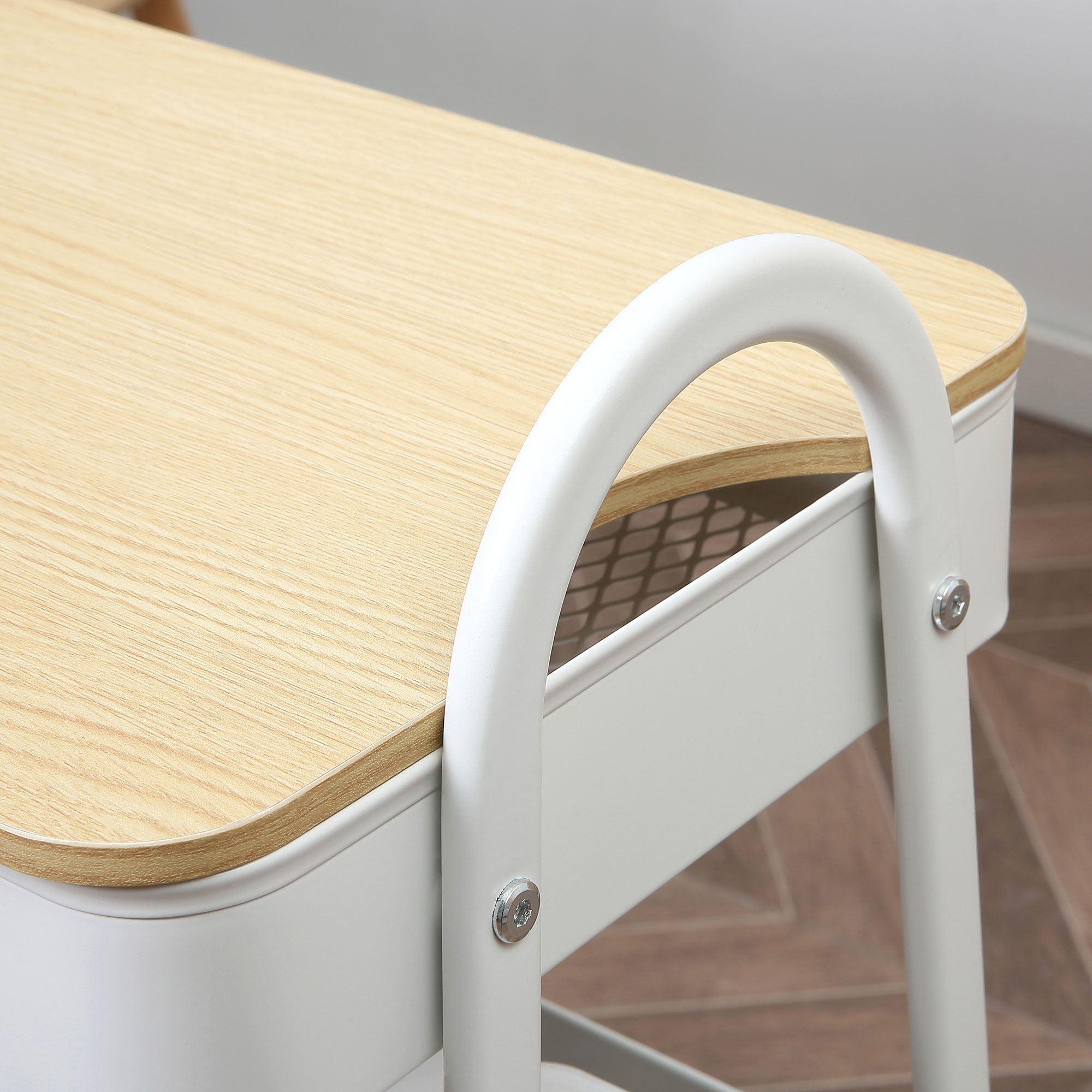 Serving Cart with 3 Levels Kitchen Trolley with Wheels Kitchen Shelf with Basket and Lid Rolling Cart Utility Cart for Kitchen Office Bathroom, White