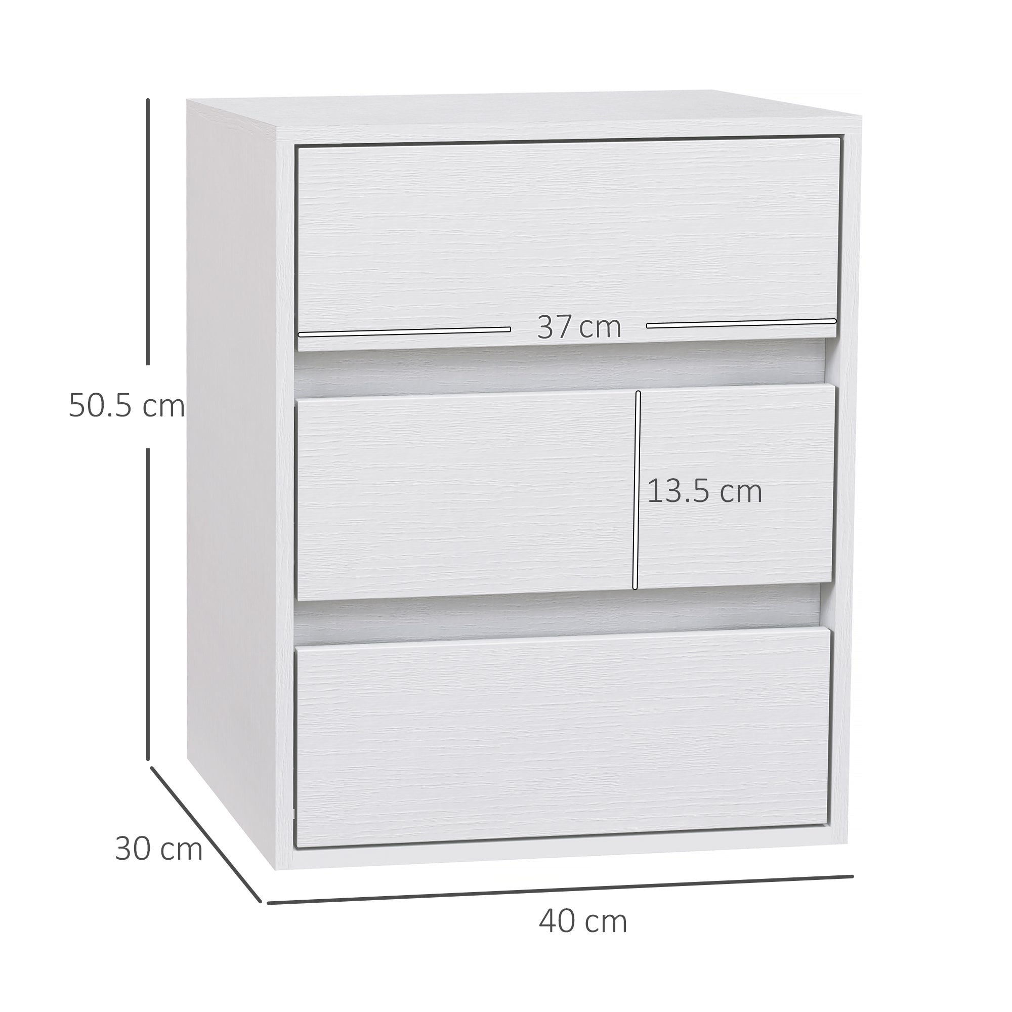 3-Drawer Modern Dresser for Bedroom and Hallway, Particle Board Dresser, 40x30x50.5 cm, White