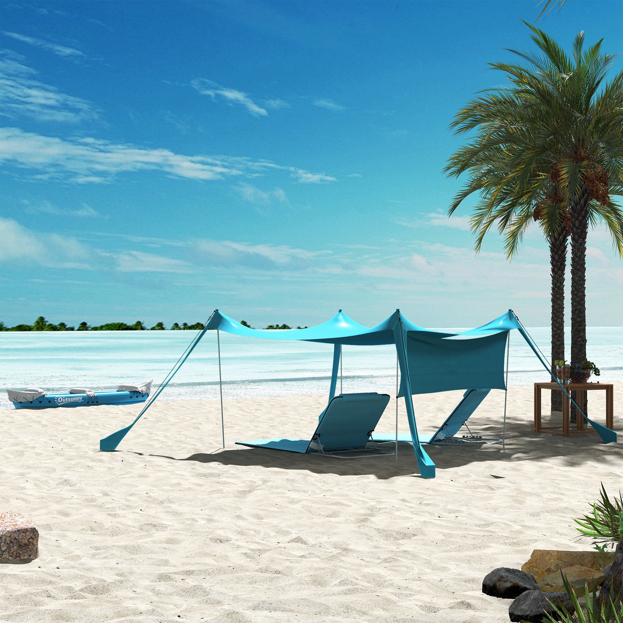 Sunshade Sail Sun Sail Waterproof Weather Protection with Steel Poles, Shovel, Carry Bag, for Camping, Travel, Picnics 3 x 3 x 2 m, Sky Blue