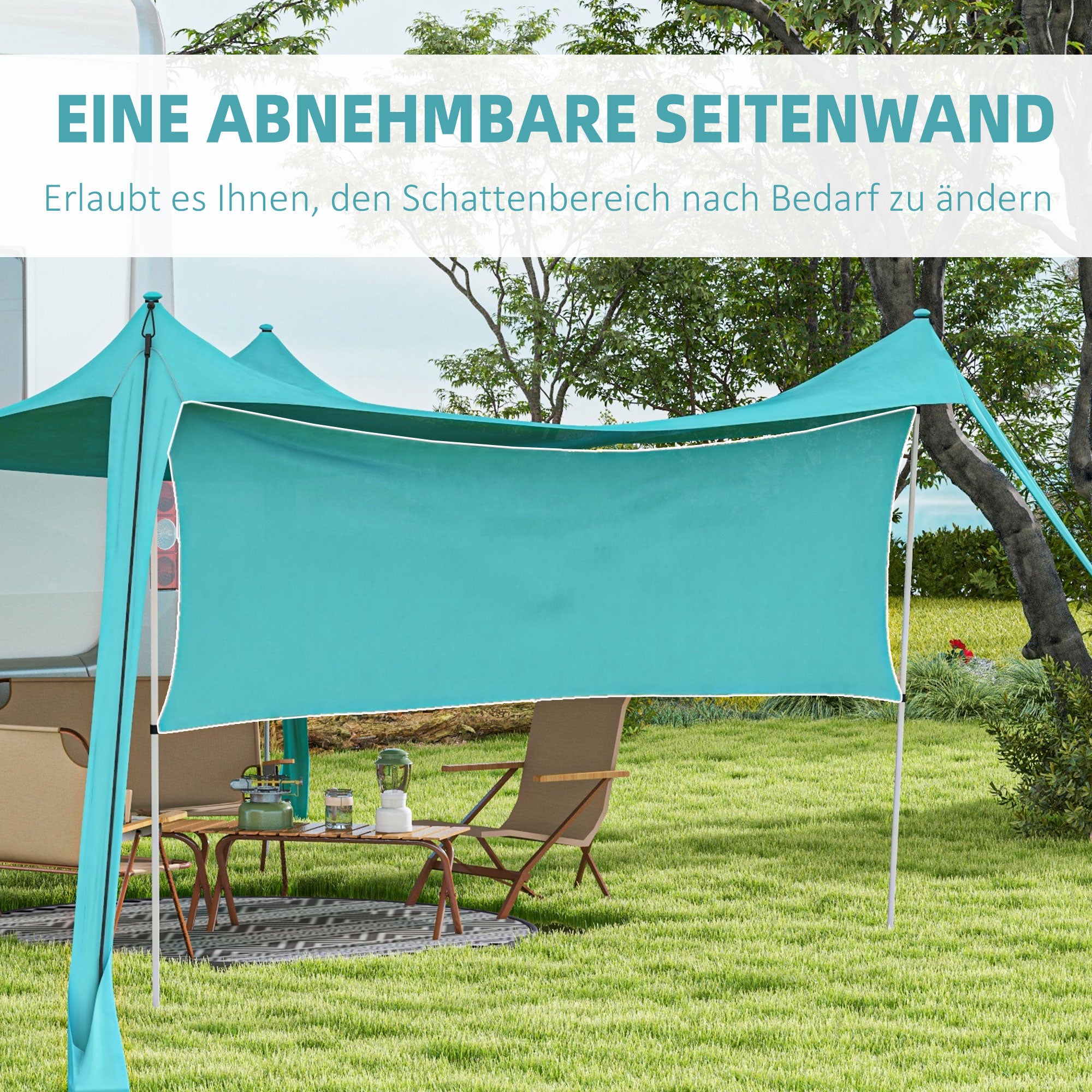 Sunshade Sail Sun Sail Waterproof Weather Protection with Steel Poles, Shovel, Carry Bag, for Camping, Travel, Picnics 3 x 3 x 2 m, Sky Blue