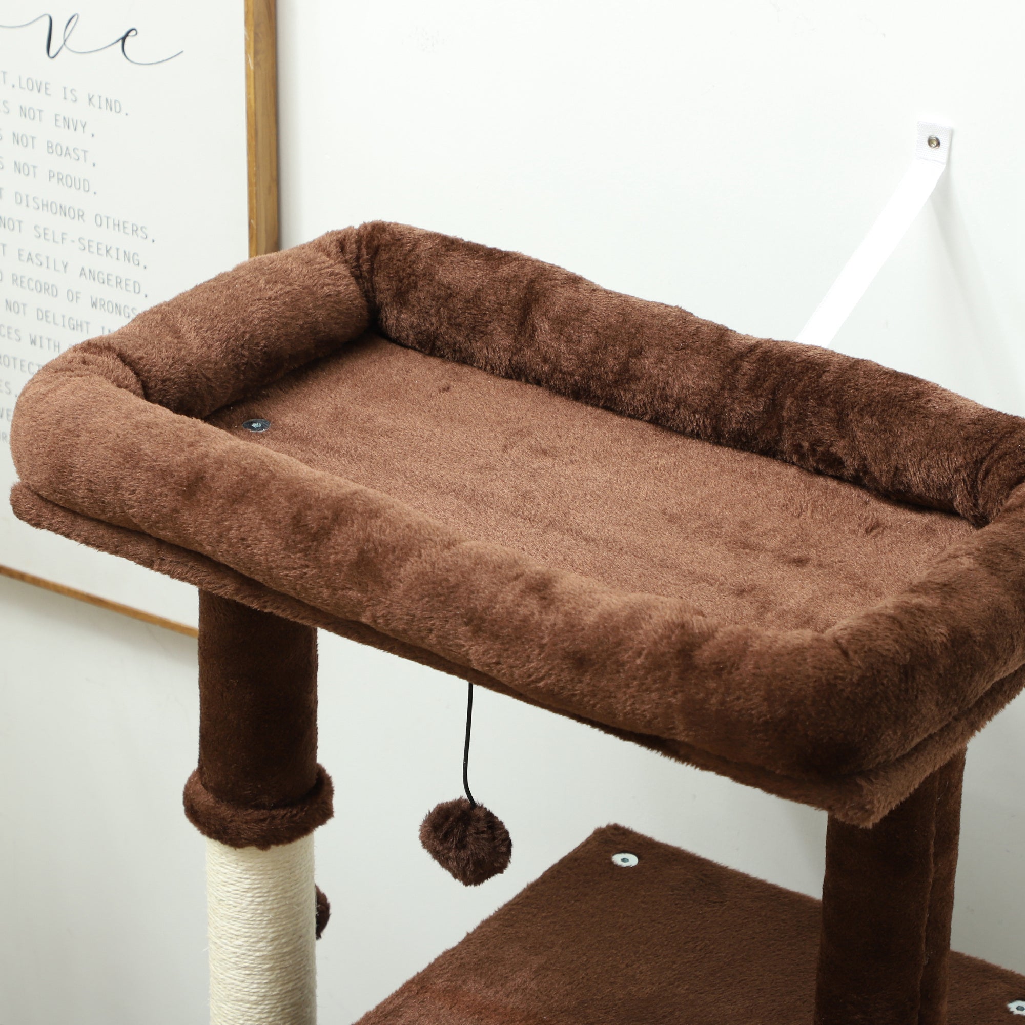 Cat Scratching Tree Height 132 cm Cat Tree Cat Tower with Platforms Post with Brush Hanging Balls and Scratching Pad Brown