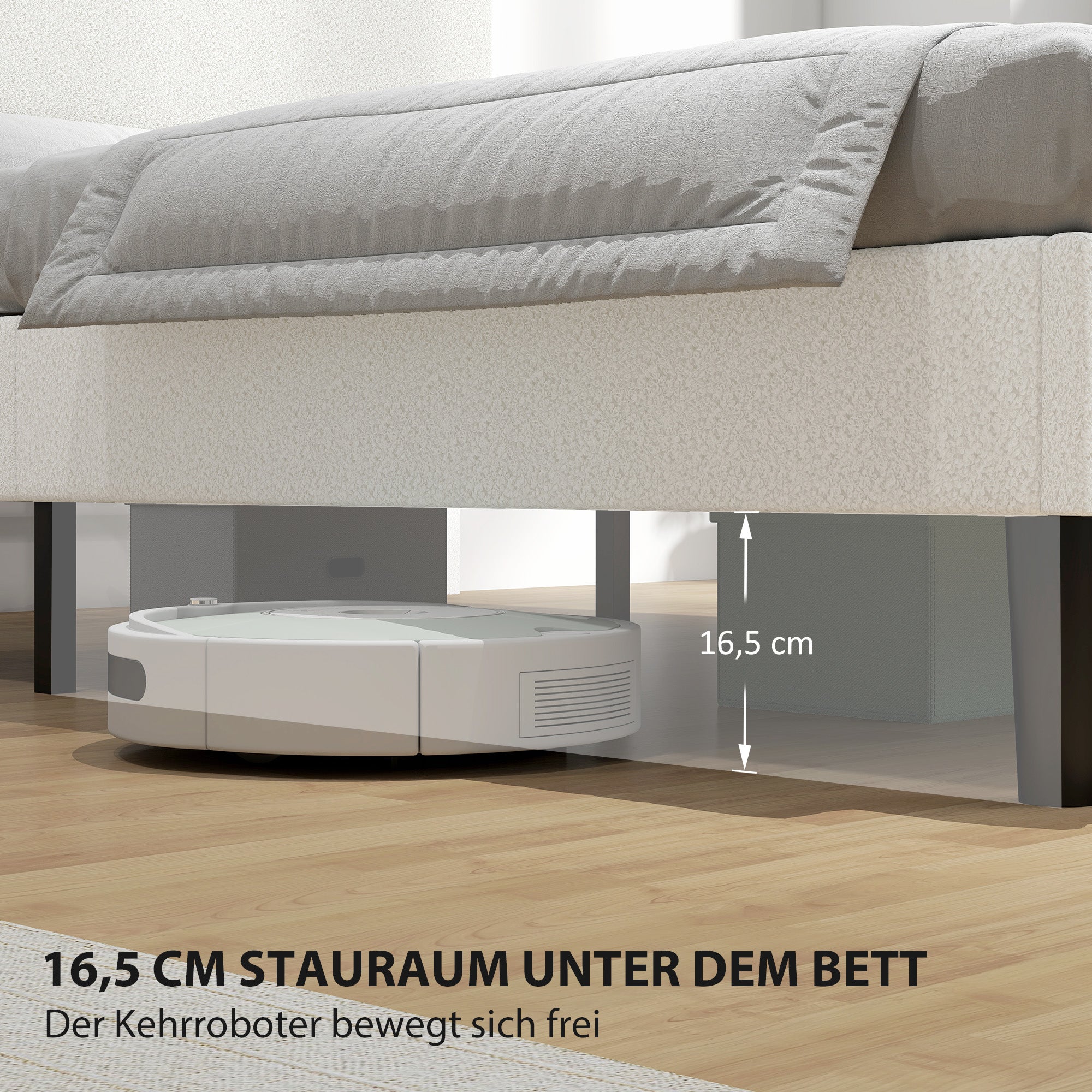 Upholstered Platform Bed 140 x 200 cm (55 x 79 in) with Adjustable Padded Teddy-Fleece Headboard — Metal Frame, White