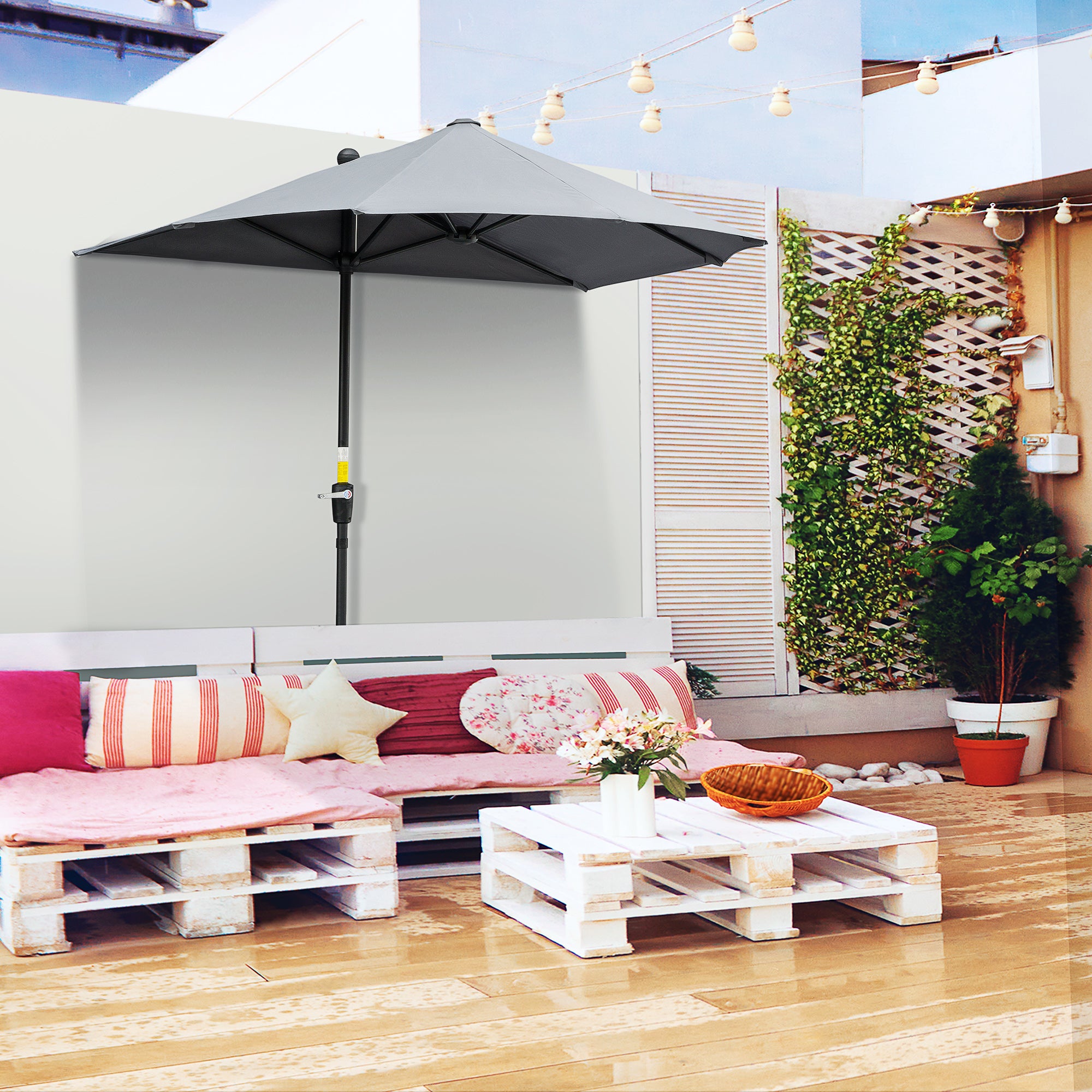 2 x 2 m Half-Round Sun Umbrella Balcony Umbrella with Bracket water-repellent for Gardens Terraces Yards 100% Polyester Dark Gray