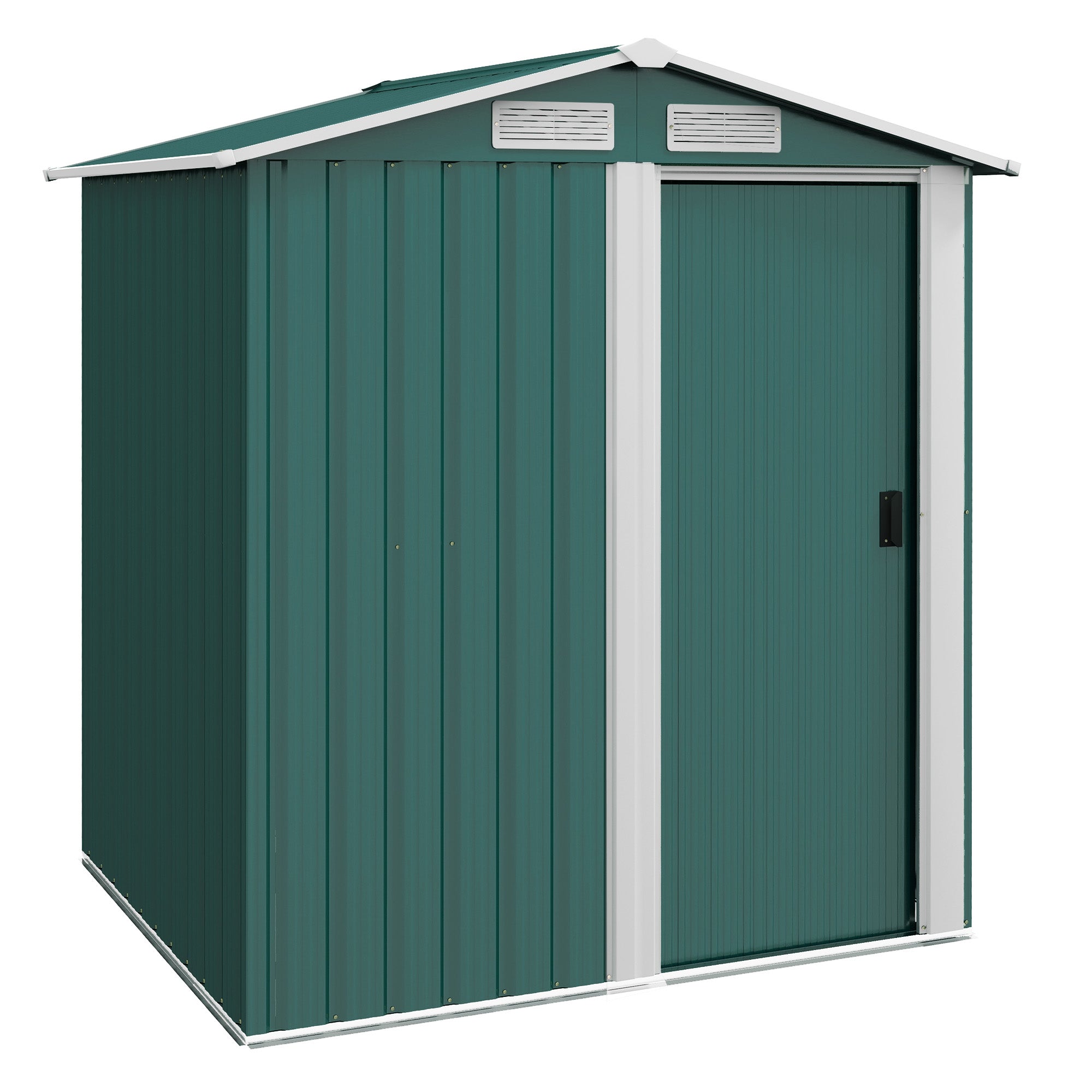 1.7m² Garden Shed in Galvanized Steel with 4 Air Vents, Tool Shed with Sloping Roof, Sliding Door, 152x132x188 cm, Green