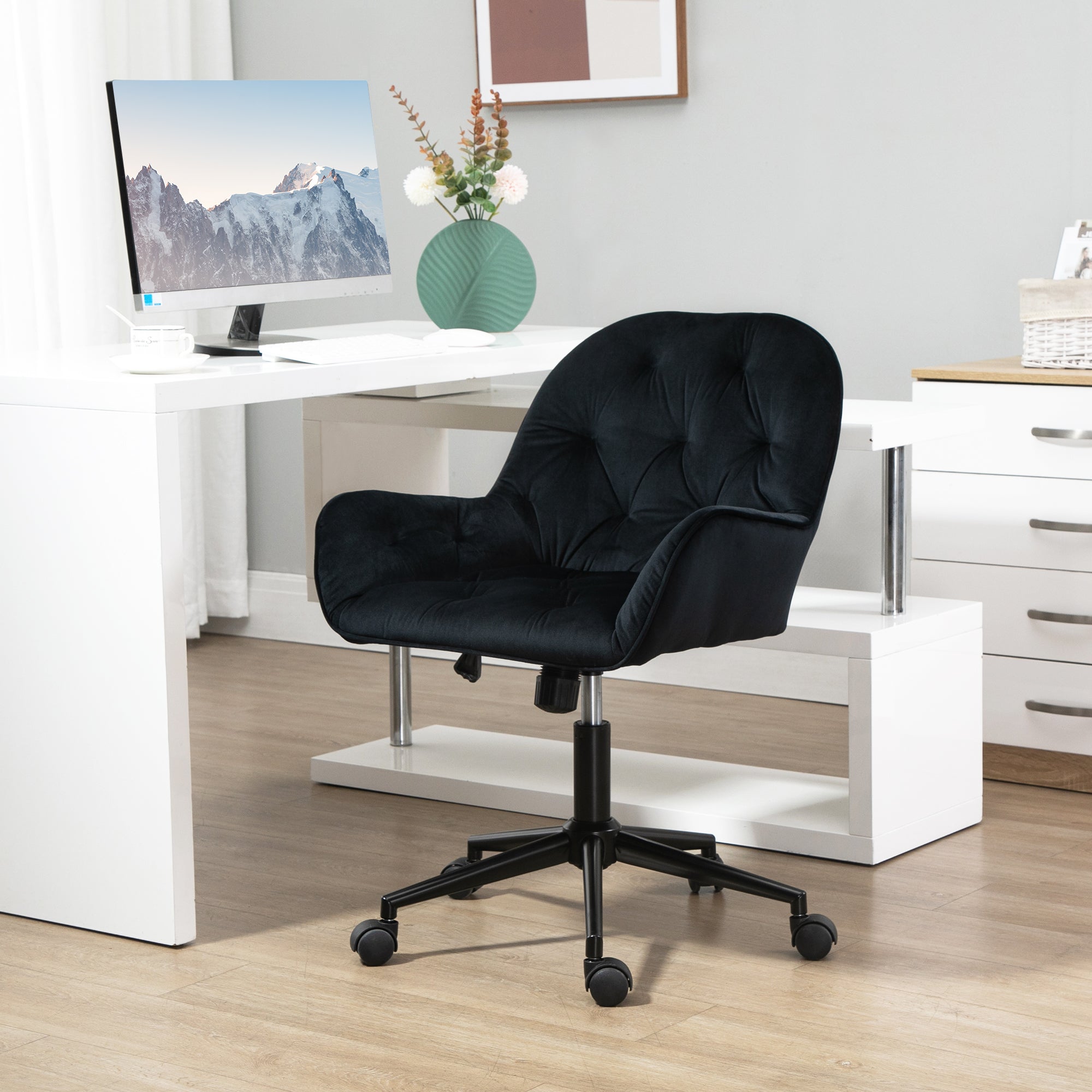 Office Chair Swivel Chair Office Chair Height-adjustable Executive Chair Chair Desk Chair Chair Office Velvet Polyester Black 60 x 61 x 81-91 cm