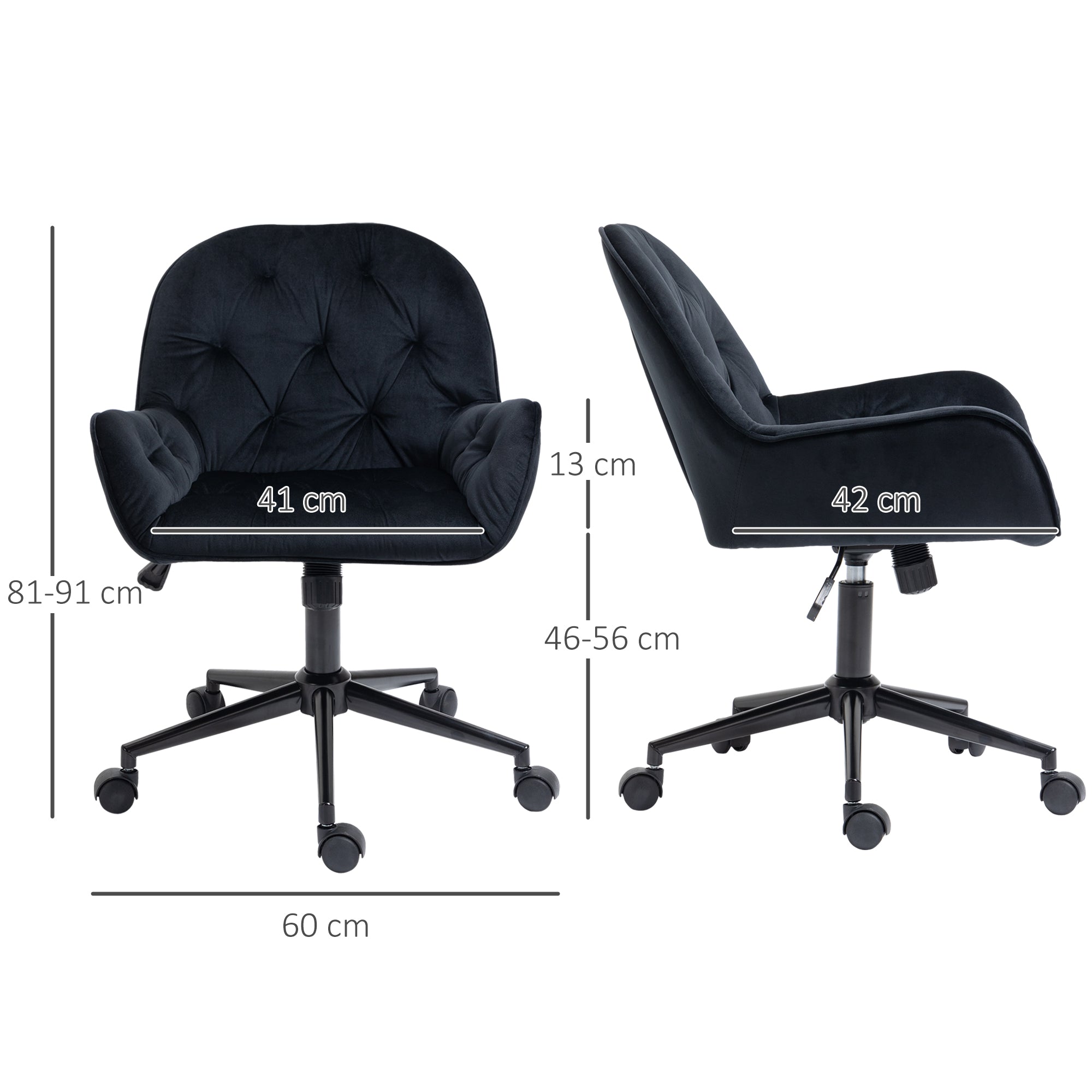 Office Chair Swivel Chair Office Chair Height-adjustable Executive Chair Chair Desk Chair Chair Office Velvet Polyester Black 60 x 61 x 81-91 cm
