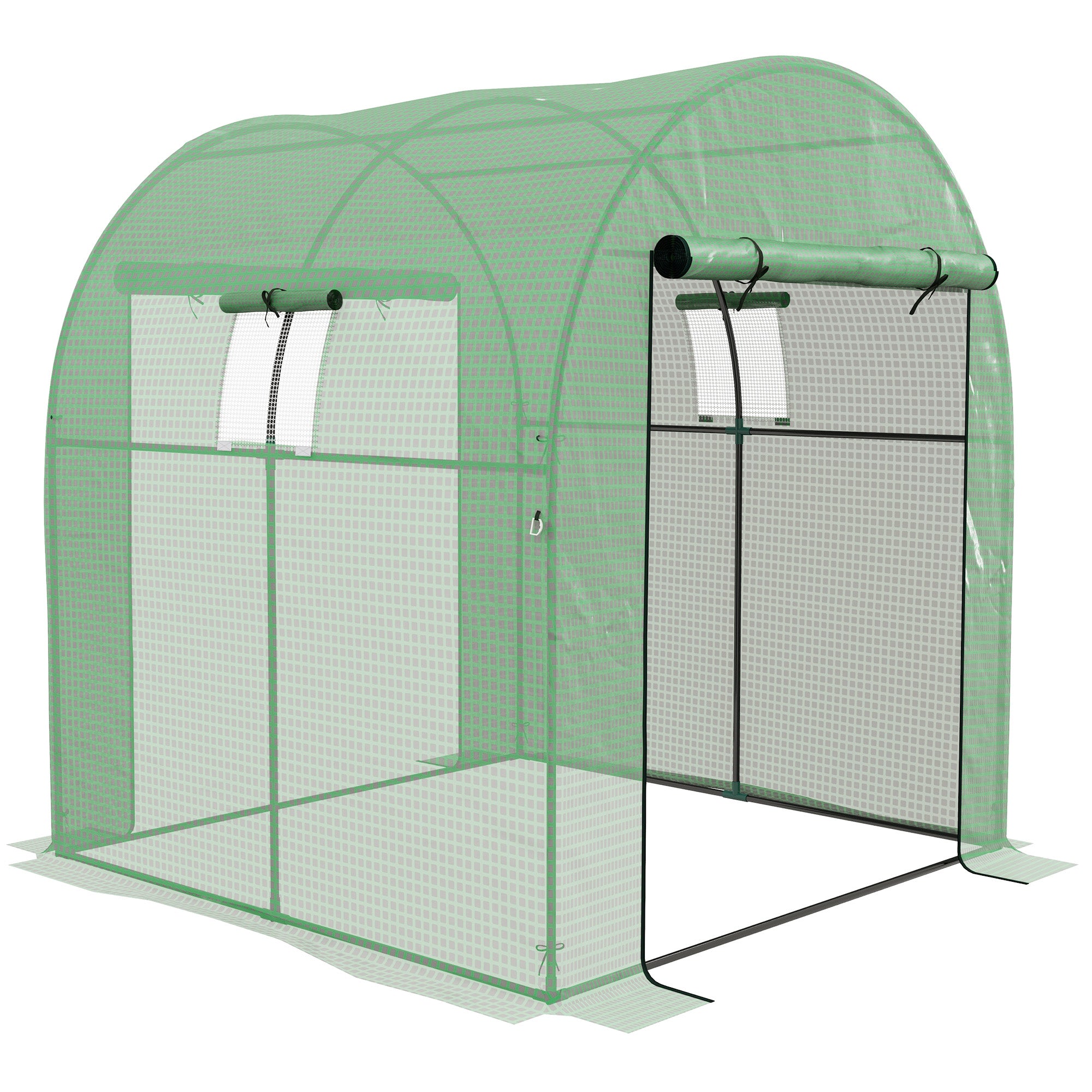 Tunnel Greenhouse for Garden 1.8x1.8x2m, UV Resistant Greenhouse with 2 Roll-Up Doors and Windows, in Steel and PE, Green
