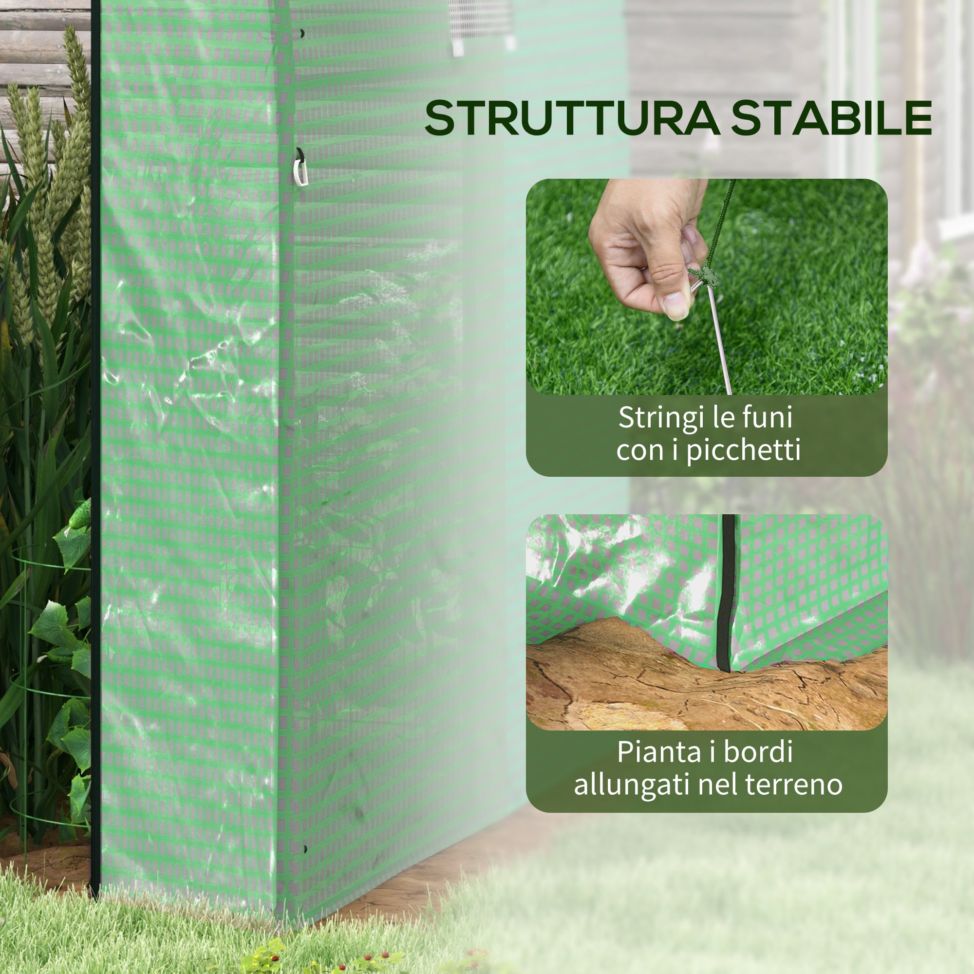 Tunnel Greenhouse for Garden 1.8x1.8x2m, UV Resistant Greenhouse with 2 Roll-Up Doors and Windows, in Steel and PE, Green