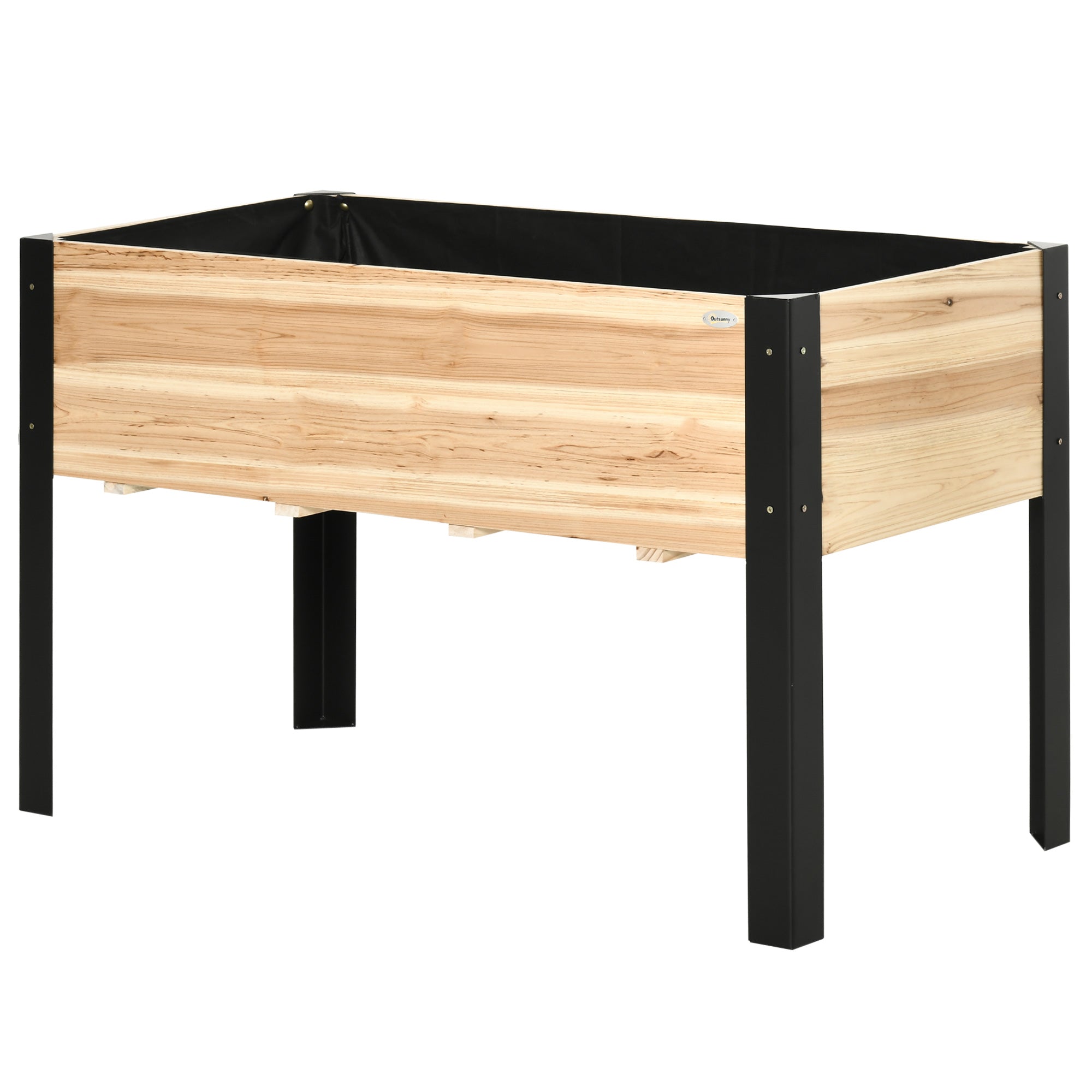 Raised Garden Bed Planter Box Flower Pot Herb Bed with Non-Woven Fabric Solid Wood Steel Natural + Black 120 x 60 x 74 cm