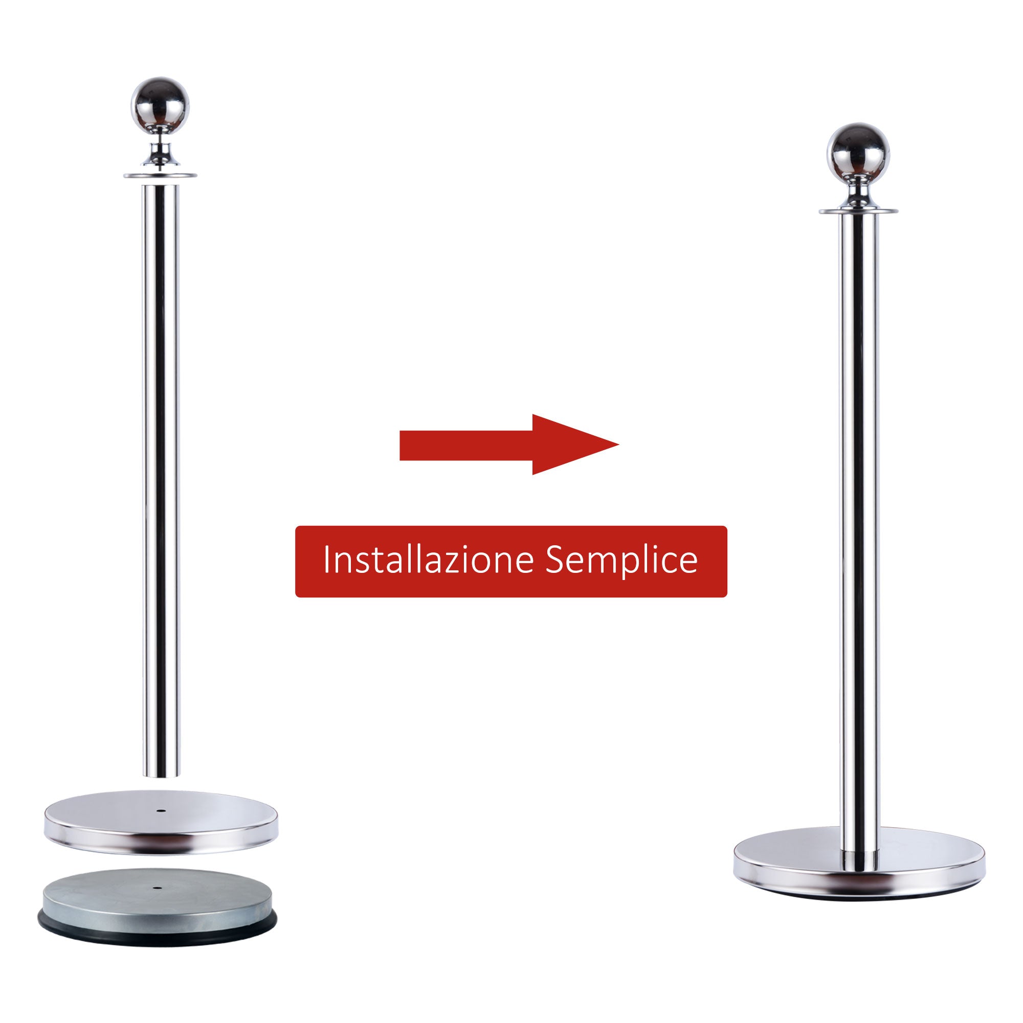 Queue Barrier Queue Separation Posts with Red Velvet Ropes Stainless Steel Φ32 x 95CM Silver