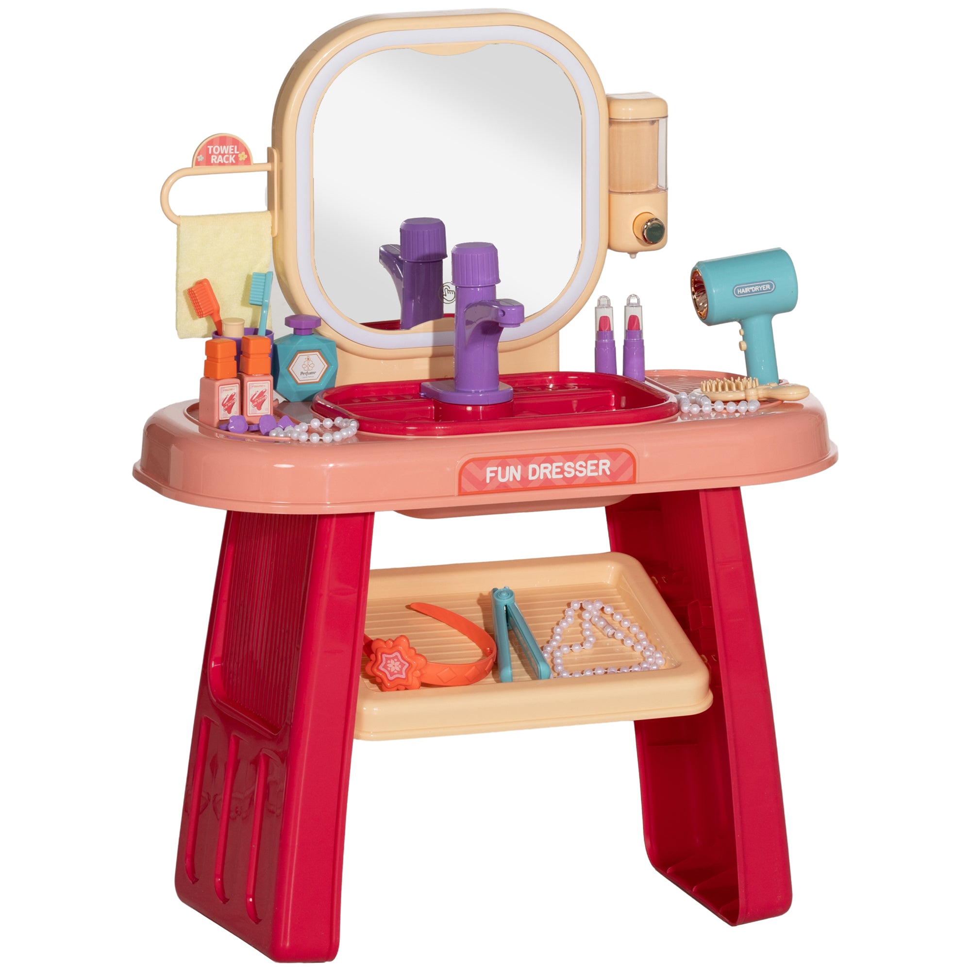 Kids Vanity Set 23 PCS, Makeup Table with LED Mirror, Light, and Music, for Kids 3-6 Years Old, Pink