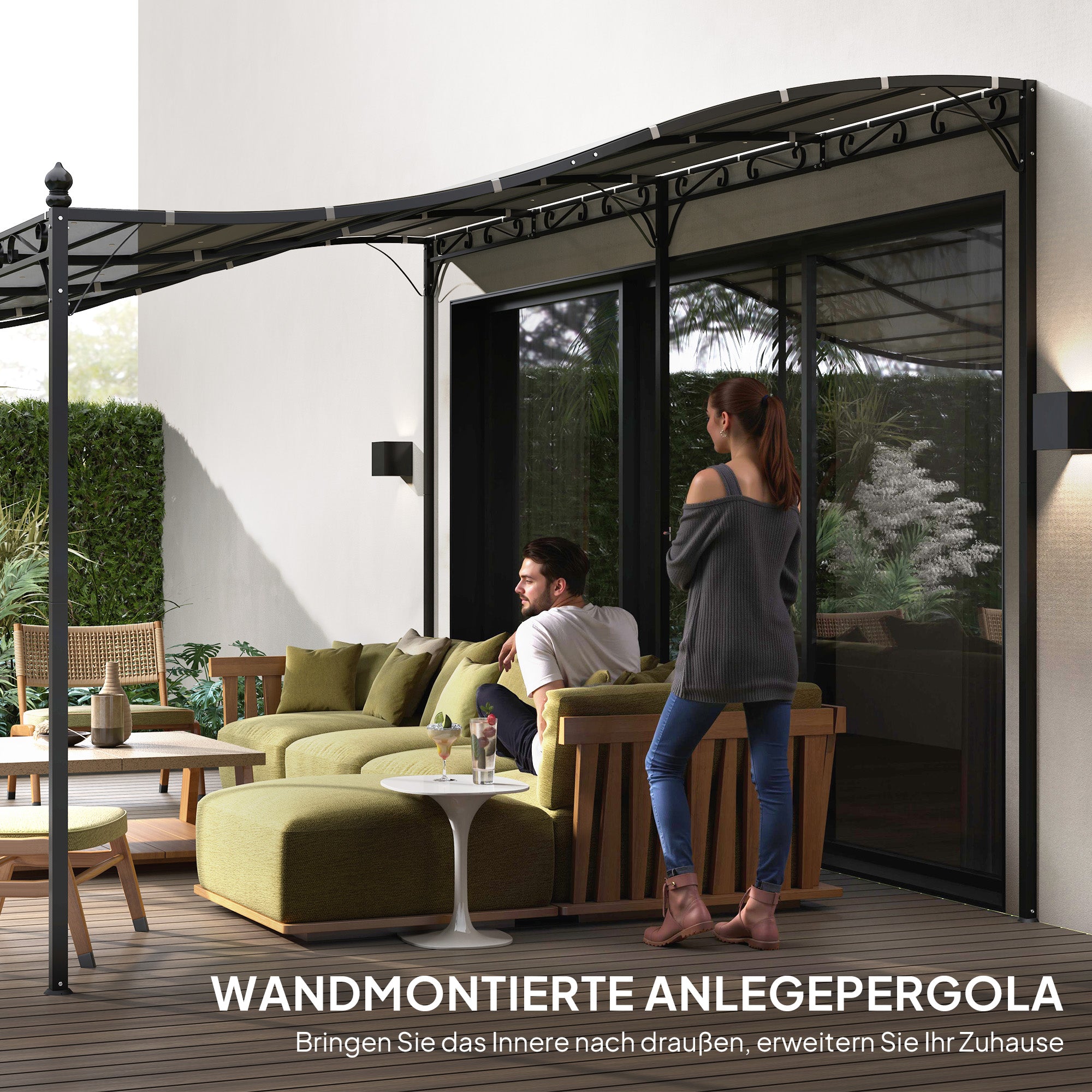 Lean-to Pergola with Roof, Water-Resistant Canopy Awning, Freestanding Garden Pavilion Patio Gazebo Shade for Terrace Garden Approx. 3x5x2.5 m Dark Gray